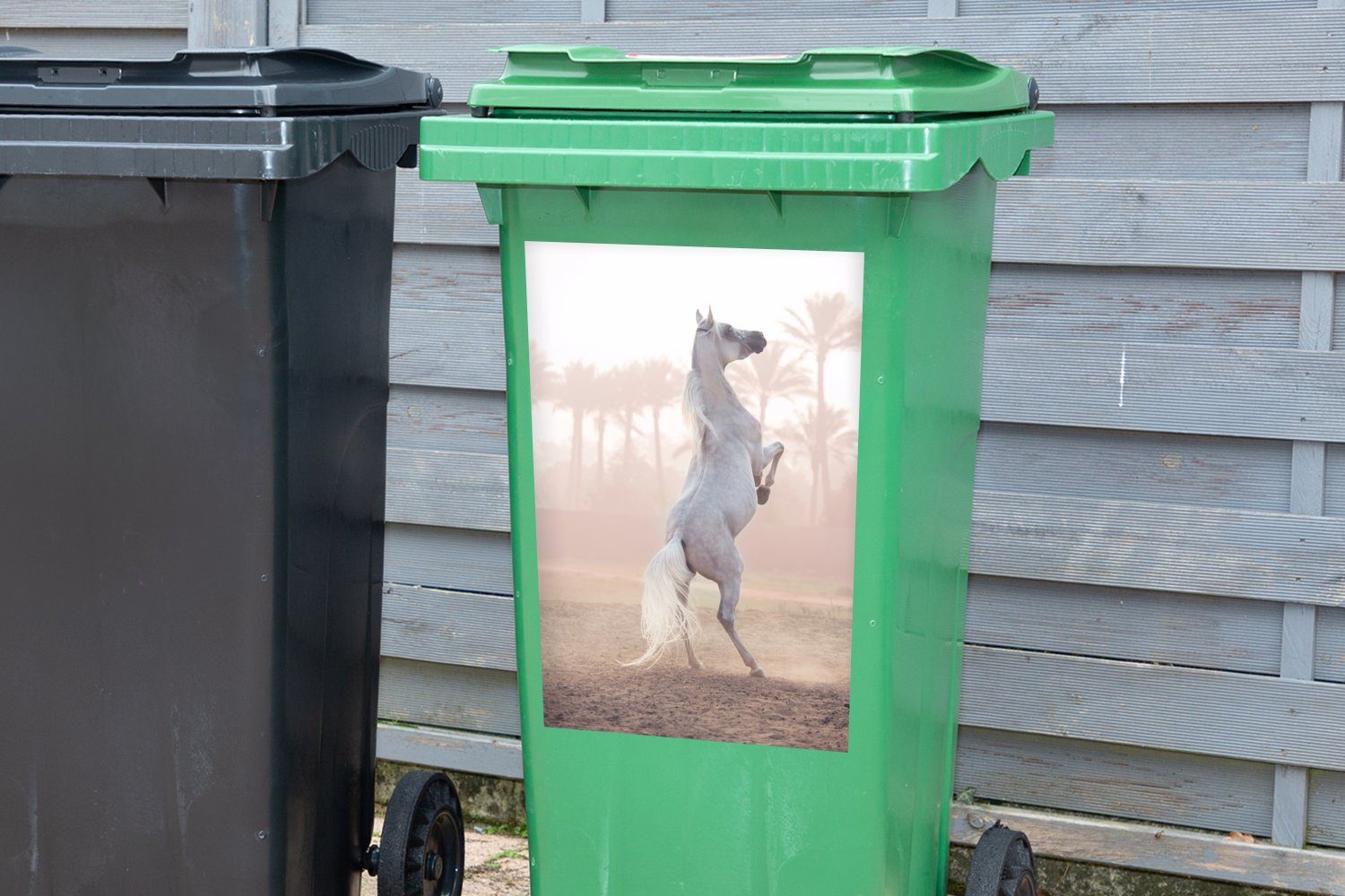 MuchoWow Wandsticker Pferd Abfalbehälter (1 Sand Mülleimer-aufkleber, Mülltonne, St), Sticker, Container, - - Palme