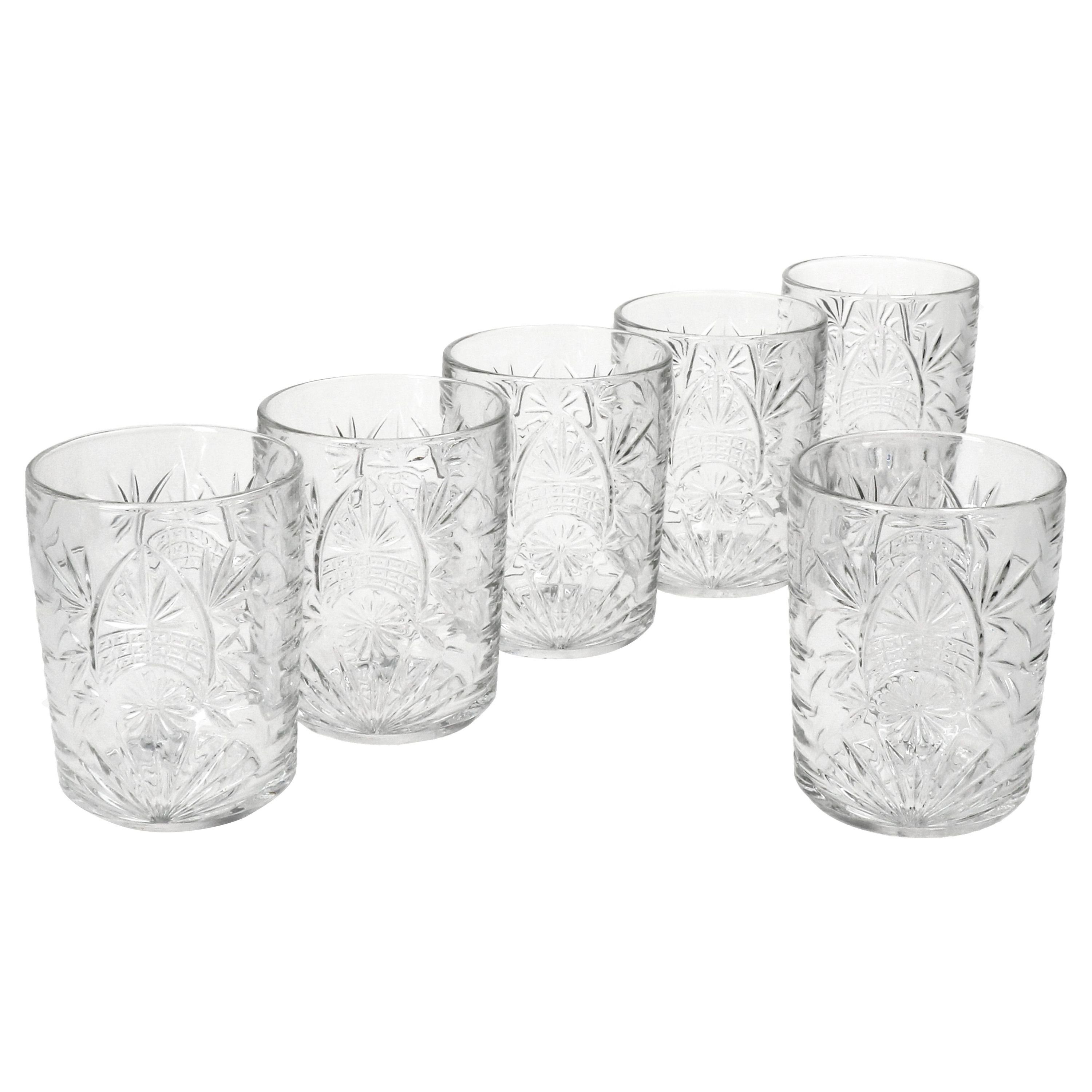 6x Glas Starla Wasser, Whisky-Tumbler Glas Relief Cocktailglas MamboCat transparent 280ml