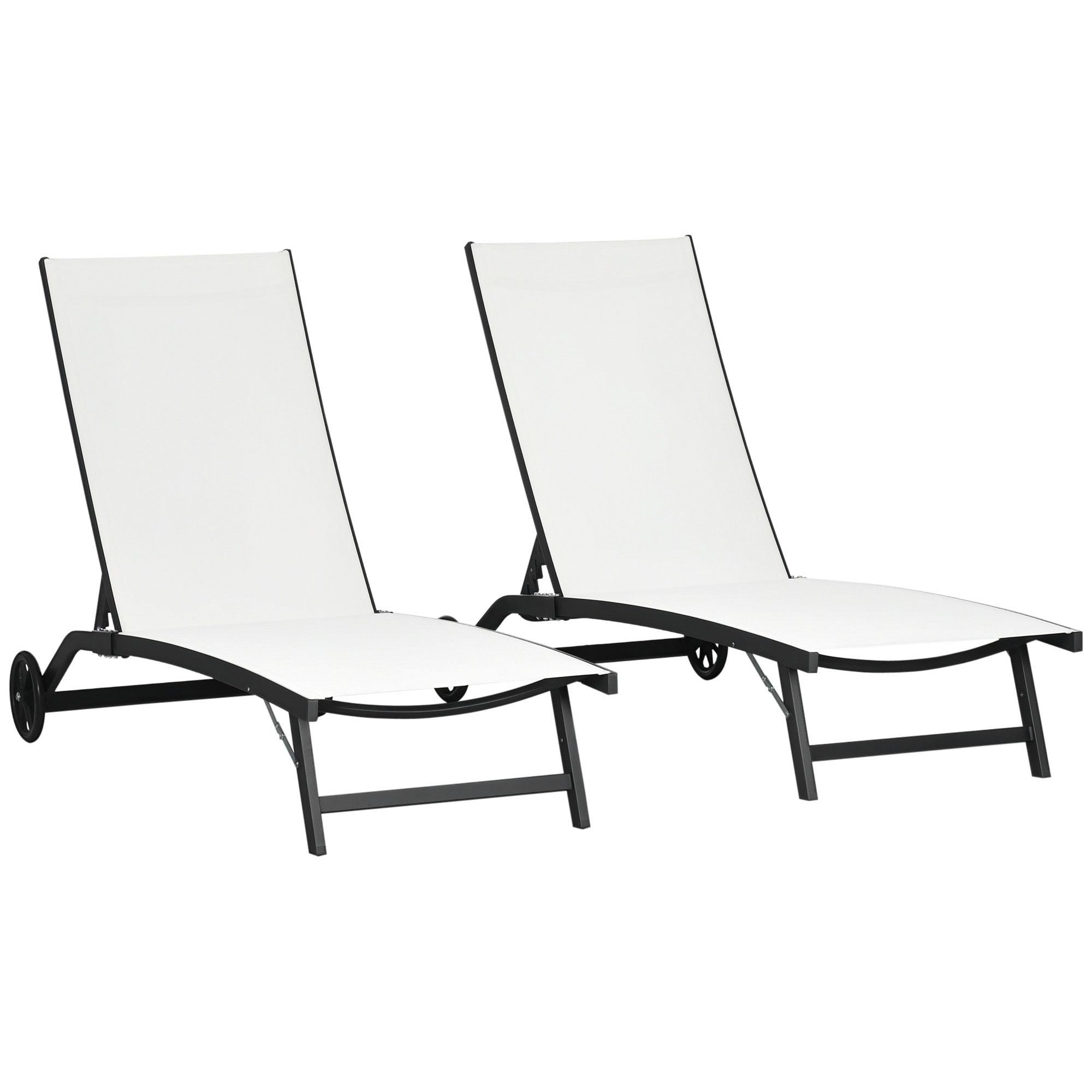 BAYMATE Gartenliege 2er-Set Sonnenliegen mit verstellbarer Rückenlehne, aus Aluminium und atmungsaktivem Stoff, 66 x 165 x 102 cm, Creme