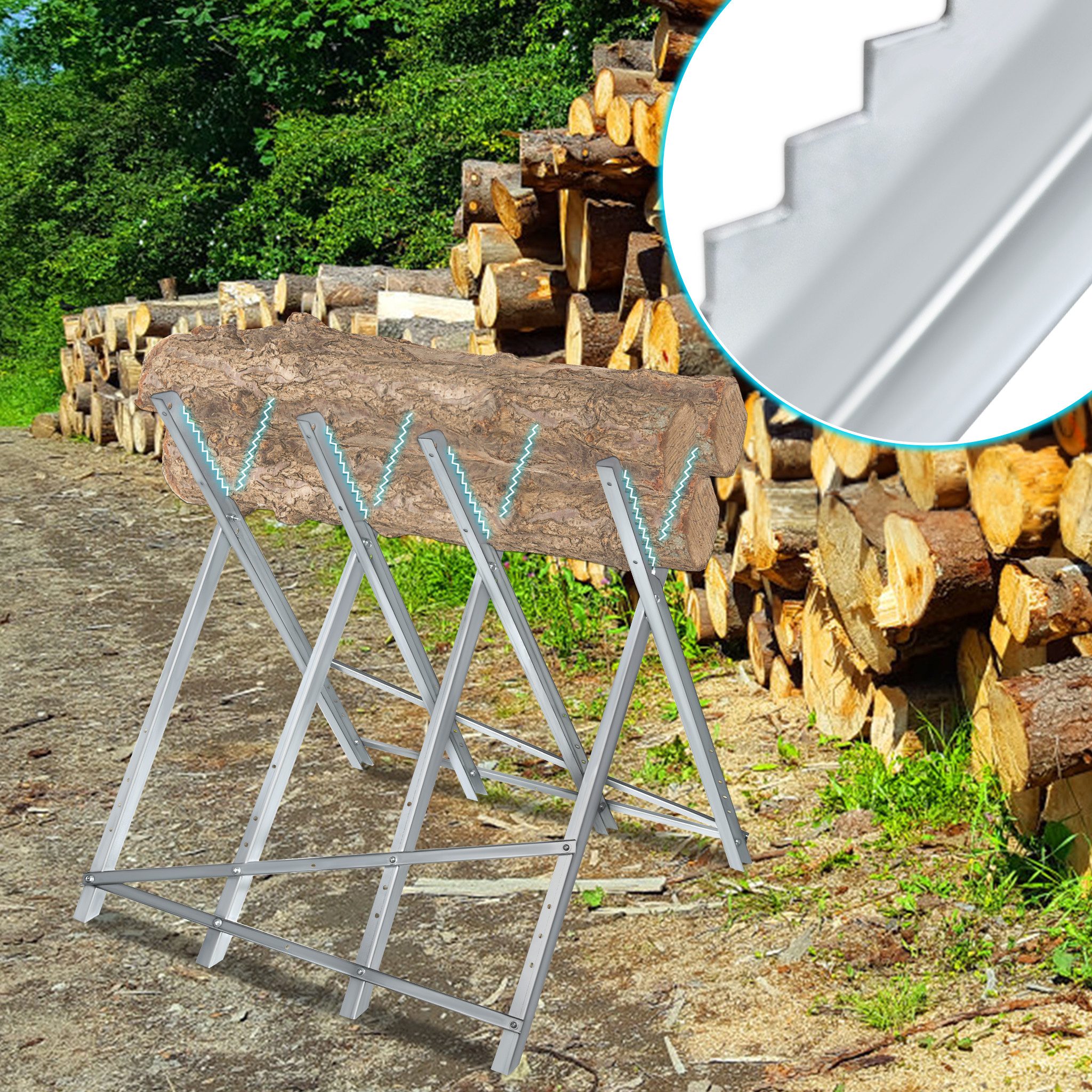 FIVMEN Sägebock Metall Holzsägebock Sägehilfe Brennholz Sägegestell Kettensägebock, Für Kettensäge, Stahl-Holzständer Wetterfest 150kg Belastbarkeit – Bild 4 von 5