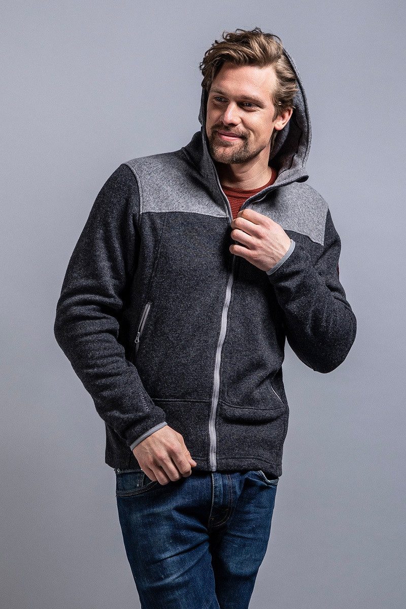 TATONKA® Fleecejacke Strickfleecejacke Lakho mit Kapuze (warm, Naturfasern) dunkelgrau