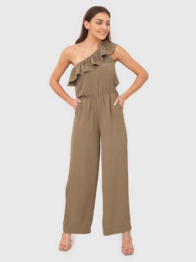 AX Paris Jumpsuit One-Shoulder-Jumpsuit in Khaki mit Rüschen