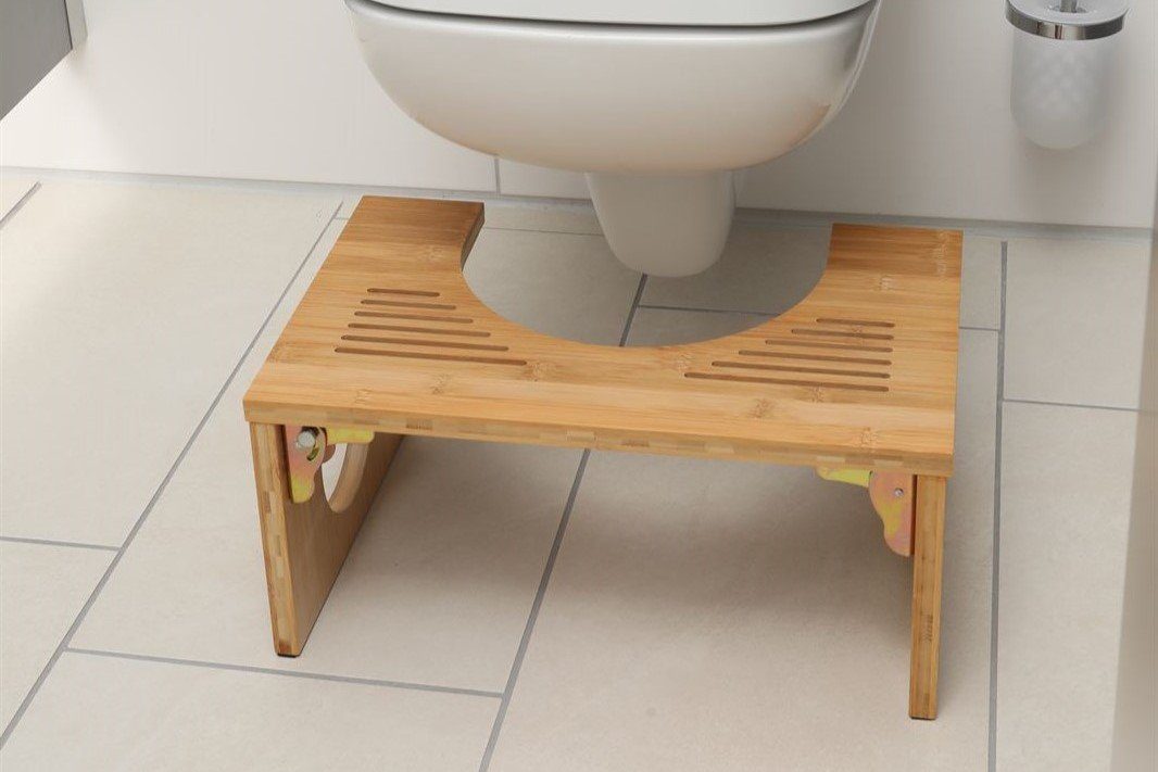 Terra Home Fußhocker Toilettenhocker aus Bambus - Hilft der Darmentleerung, klappbar, Anti- (Tritthocker), zusammenklappbar WC Hocker