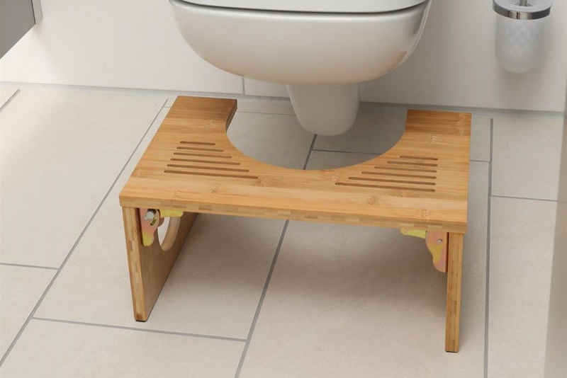 Terra Home Fußhocker Toilettenhocker aus Bambus - Hilft der Darmentleerung, klappbar, Anti- (Tritthocker), zusammenklappbar WC Hocker