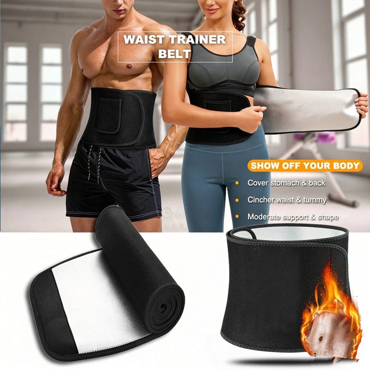 Luckice Hüftgürtel Waist Trimmer Gürtel, Neopren, Schweiß-Bauchgurt (Sport & Fettverbrennung, One Size, Schwarz)