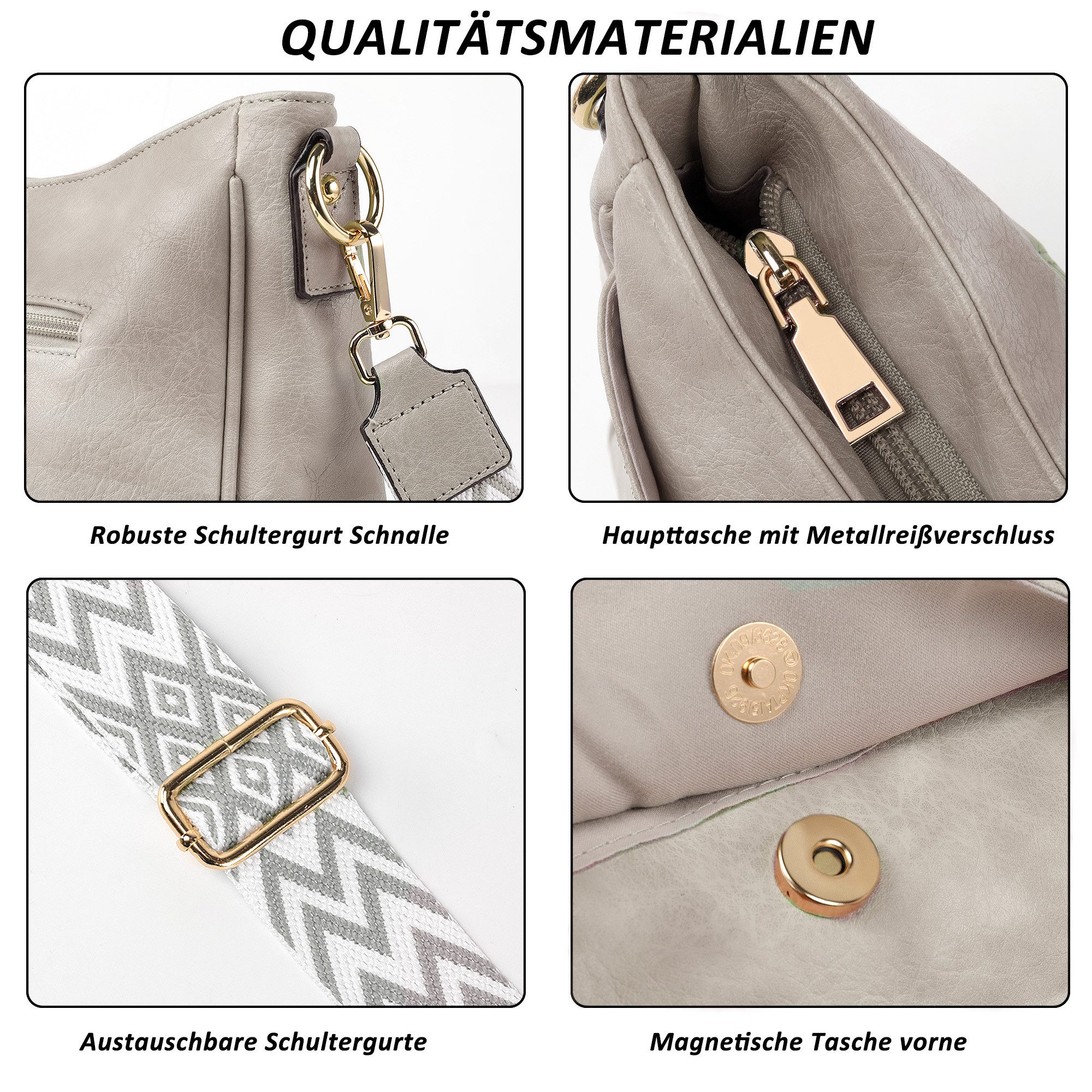 TAN.TOMI Umhängetasche Handtasche Damen mittelgroß Schultertasche Crossbody Bag, Damenhandtasche Mehrere Fächertaschen – Bild 4 von 5