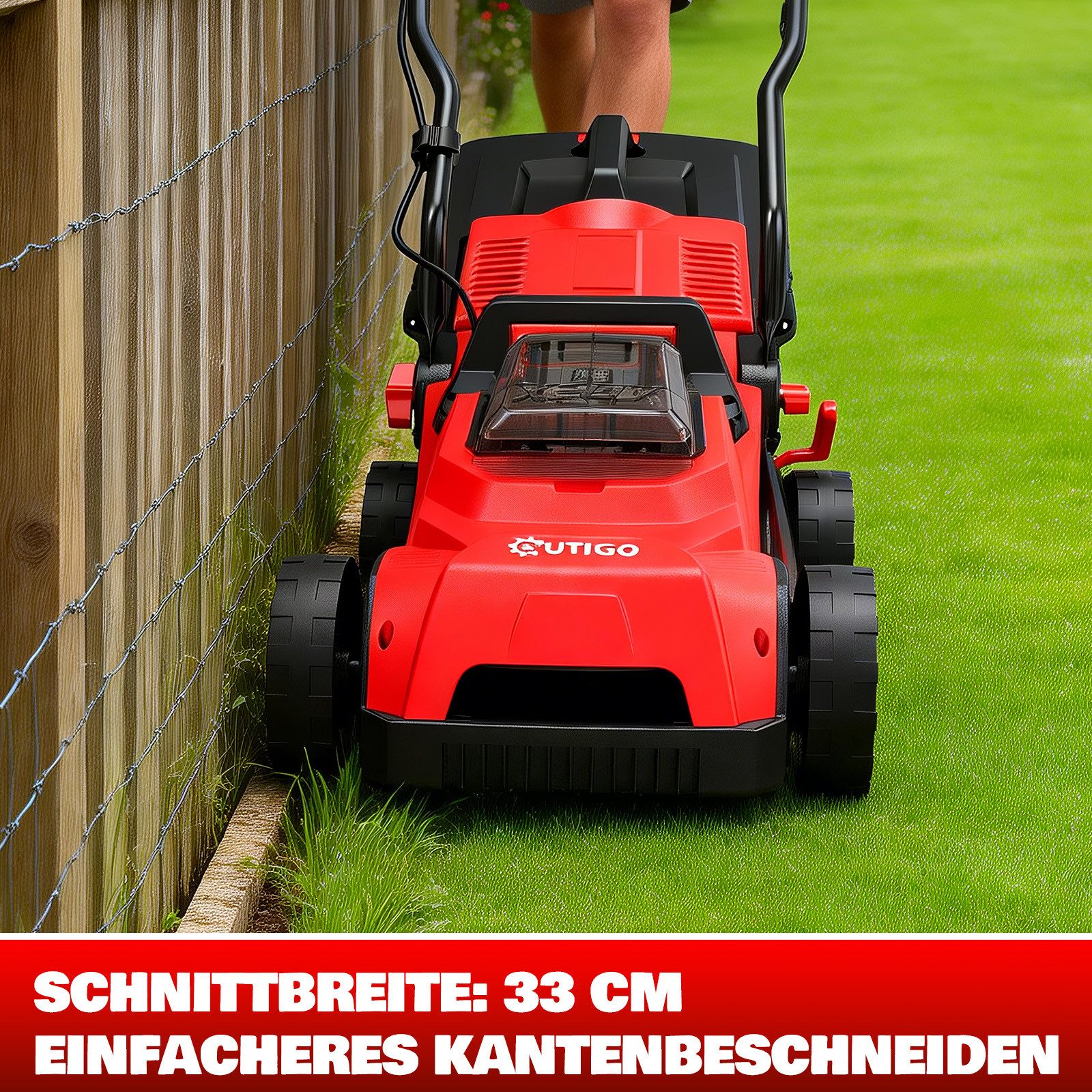OUTIGO Akkurasenmäher CLM3381, 21V Akku-Rasenmäher, inklusive 5,0-Ah-Akku, 33 cm Schnittbreite, (1 Akku mit 5 Ah (Aufladung über Typ-C), Reichweite 250 m², Schnitthöhe einstellbar von 25 bis 65 mm