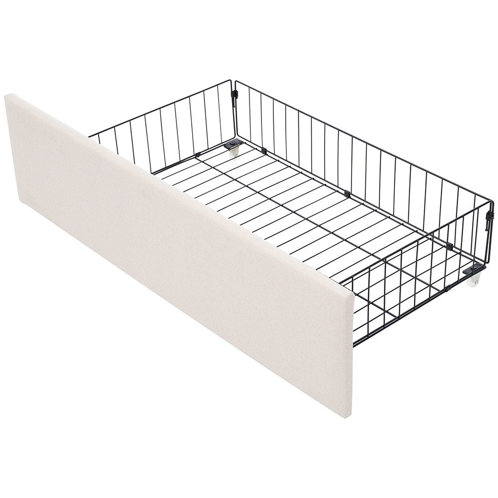Polsterbett (Stauraumbett, Höhenverstellbares Kopfteil), Einzelbett 90x200cm mit LED-Beleuchtung und 2 Schubladen