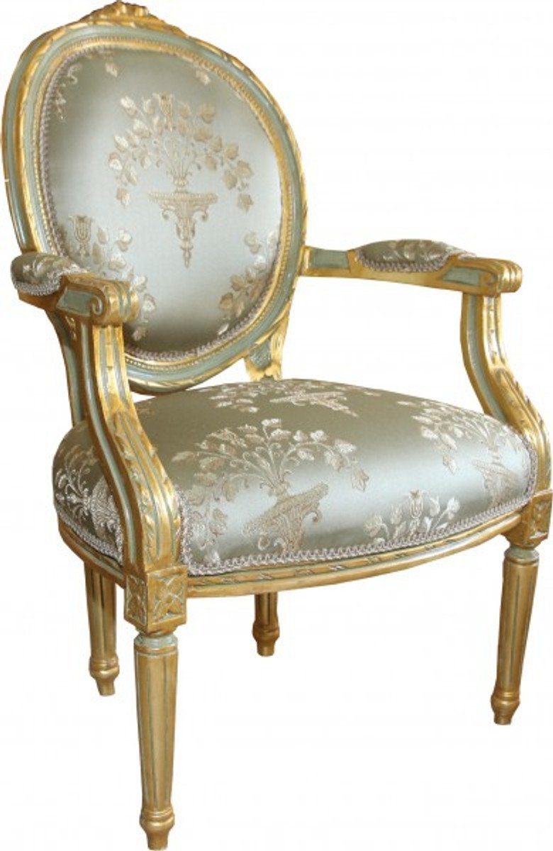 Casa Padrino Muster Stuhl Gold Möbel Besucherstuhl / Versailles Medaillon Modell Salon Stil Grün Barock - Antik