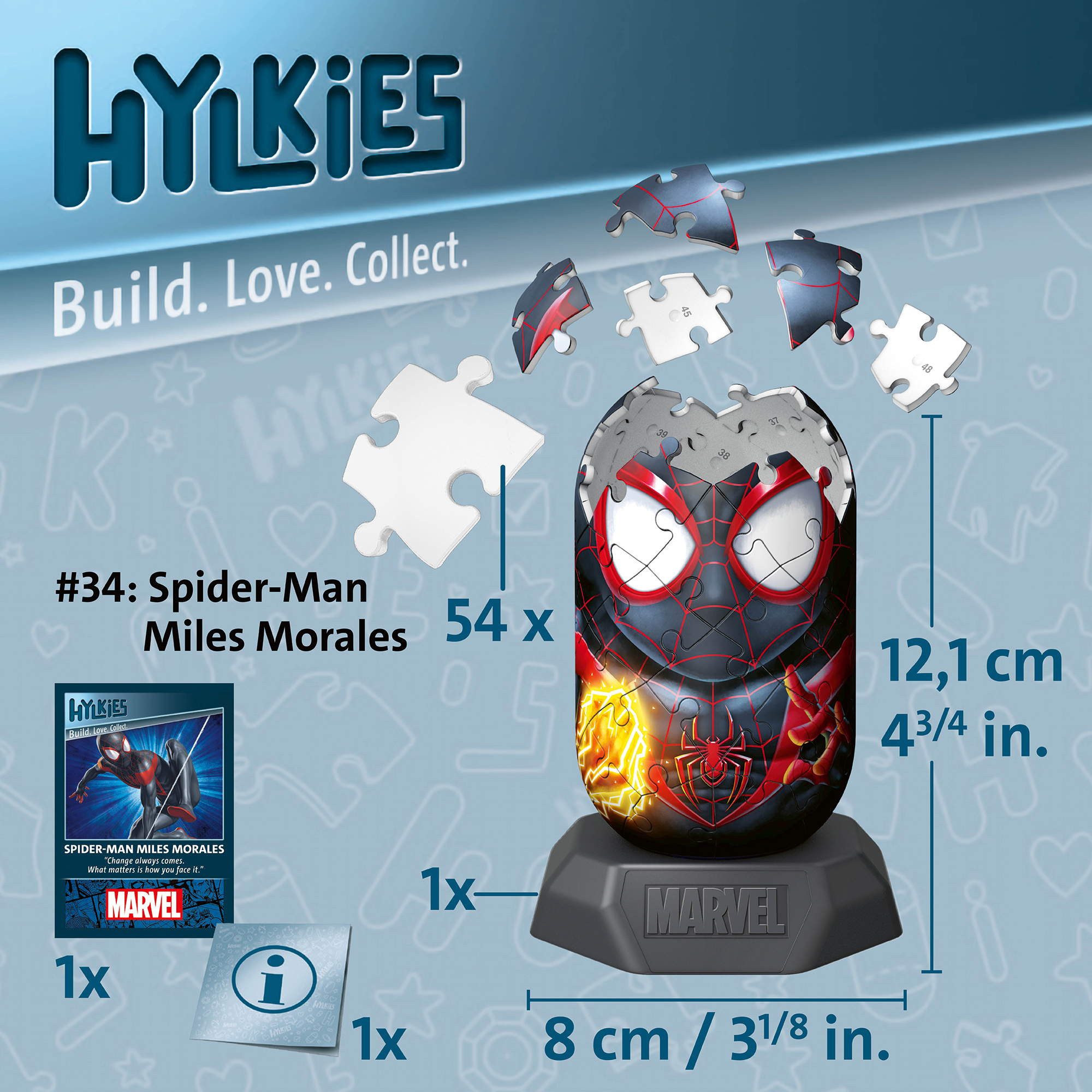 Ravensburger 3D-Puzzle 54 Teile 3D Puzzle Hylkies Spiderman Morales Sammelfigur 12008021, Puzzleteile