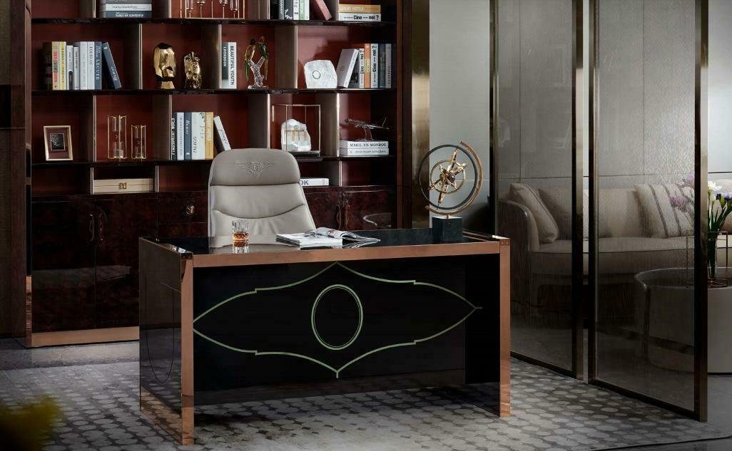 Luxus Schwarz Stuhl Schreibtisch Arbeitszimmer Arbeitstisch, JVmoebel 2tlg Tisch