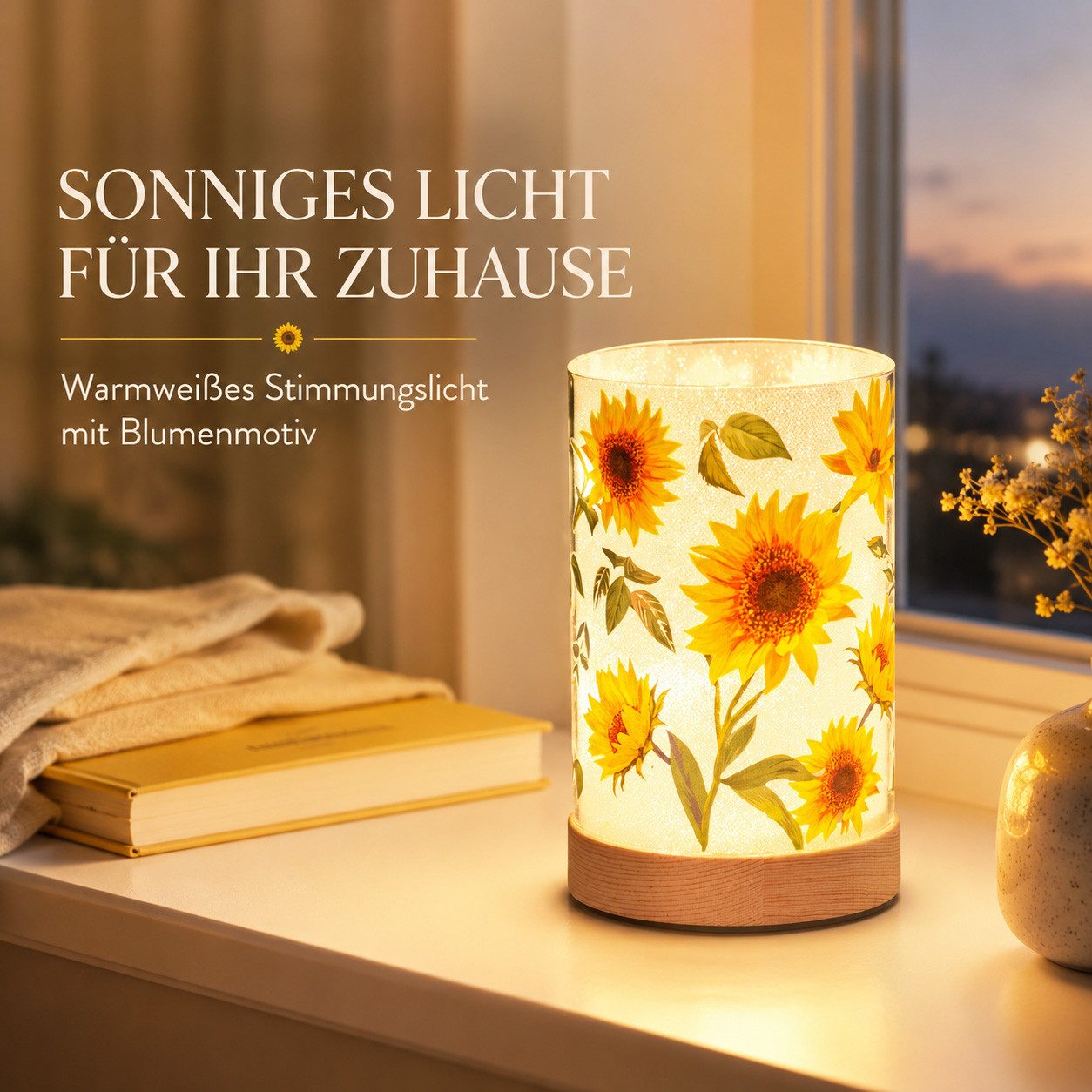 formano LED Dekolicht LED Deko Licht Sonnenblumen Stimmungslicht Glaszylinder 15cm, LED fest integriert