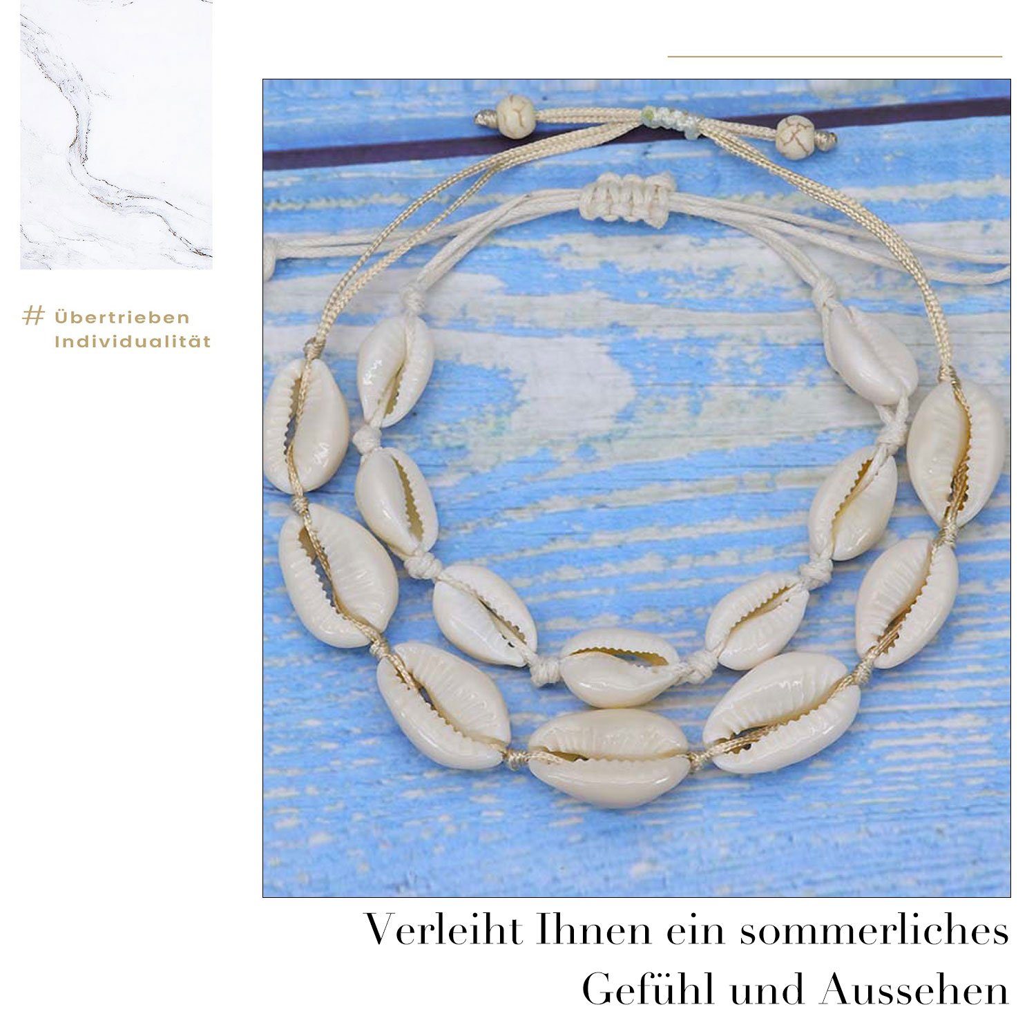 Armband Acrylblau Fußkettchen Muschel-Halsketten Verstellbar MAGICSHE handgefertigt