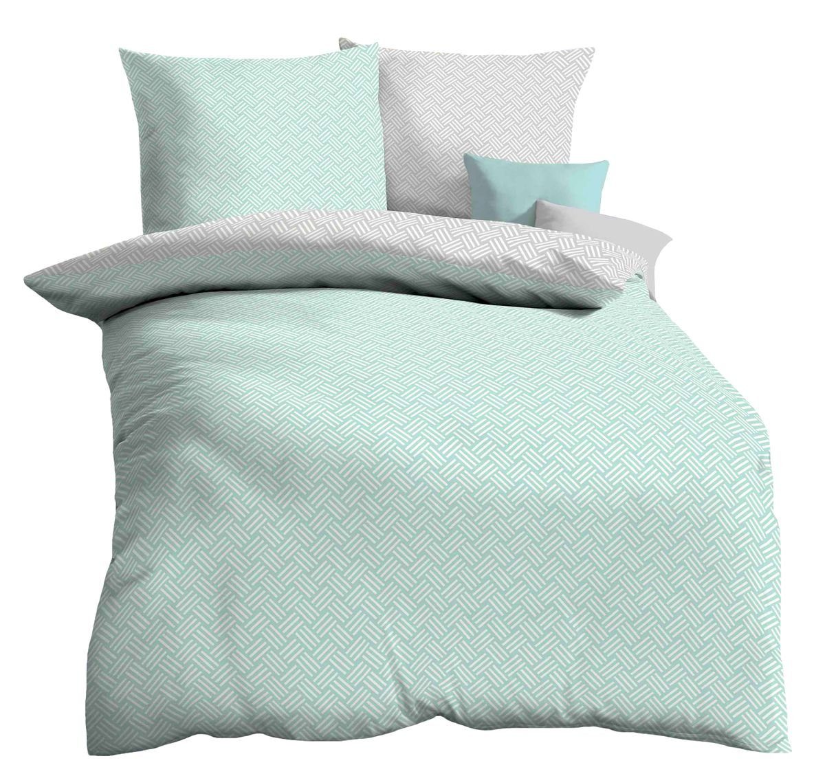 Kaeppel Wendebettwäsche Kaeppel Linon Renforcé Wende Bettwäsche 2 tlg. Lars Mint Grau Weiß, Renforcé, 2 teilig, Wendebettwäsche mit modernem Design, 2-farbig, Baumwolle. Reduzierter Preis € 38,90. Unverbindliche Preisempfehlung € 49,95