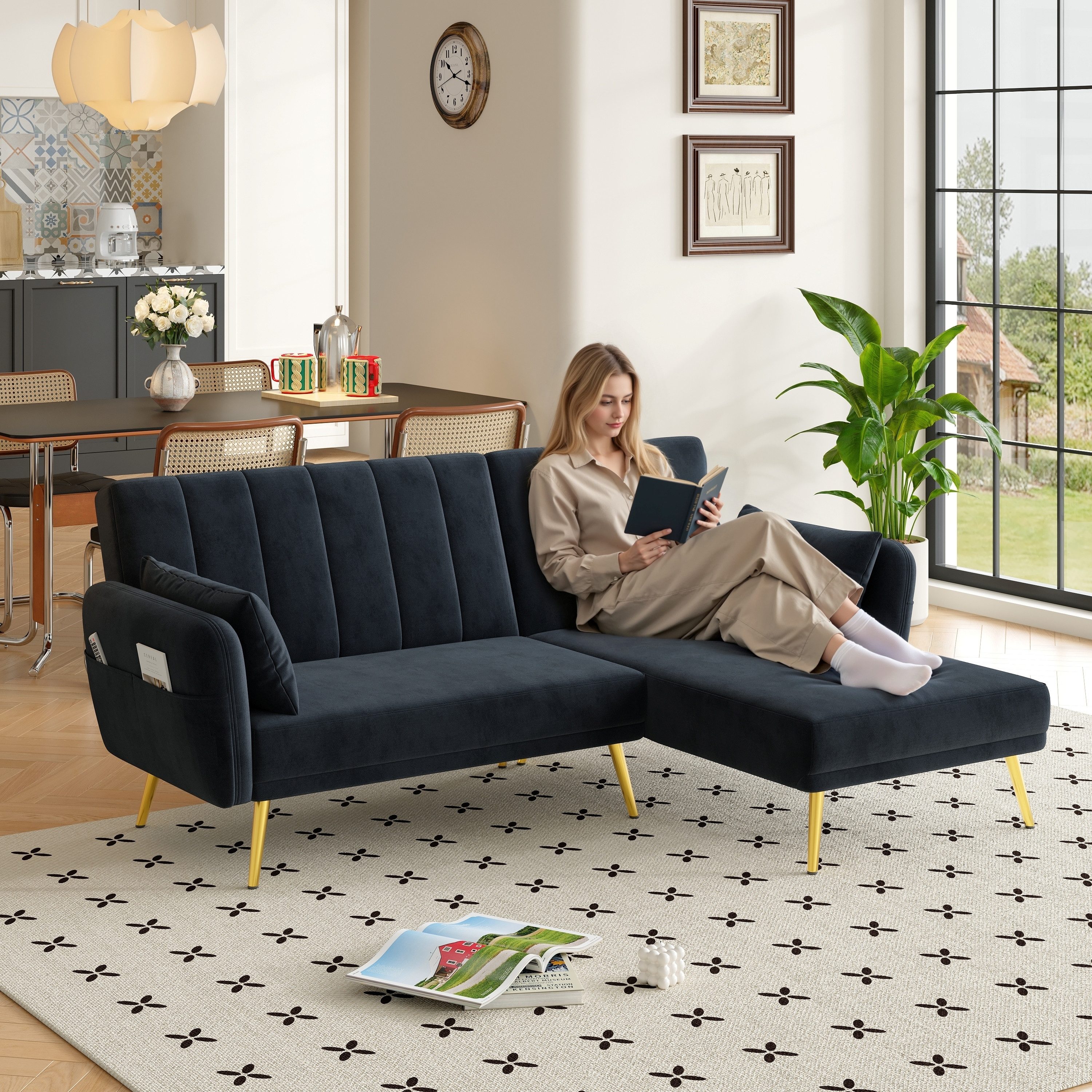 Merax Schlafsofa L-Form Klappsofa Samt Schlafsofa günstig online kaufen