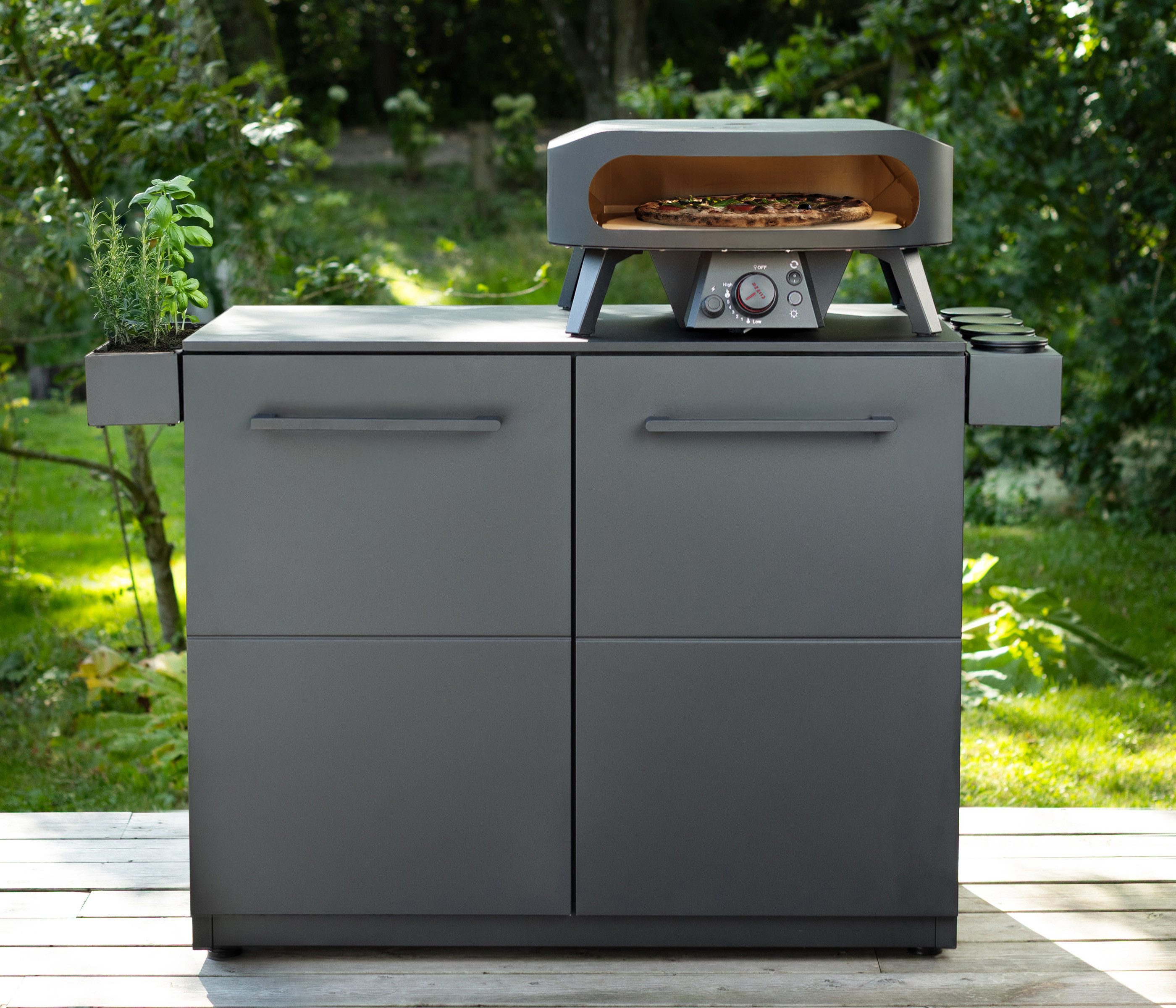 COZZE Outdoor-Küche Türmodul Elements, mit HPL Platte, 110 x 60 x 90 cm, Stahl, schwarz, flexibel erweiterbares Modul der Cozze® Outdoor-Küche