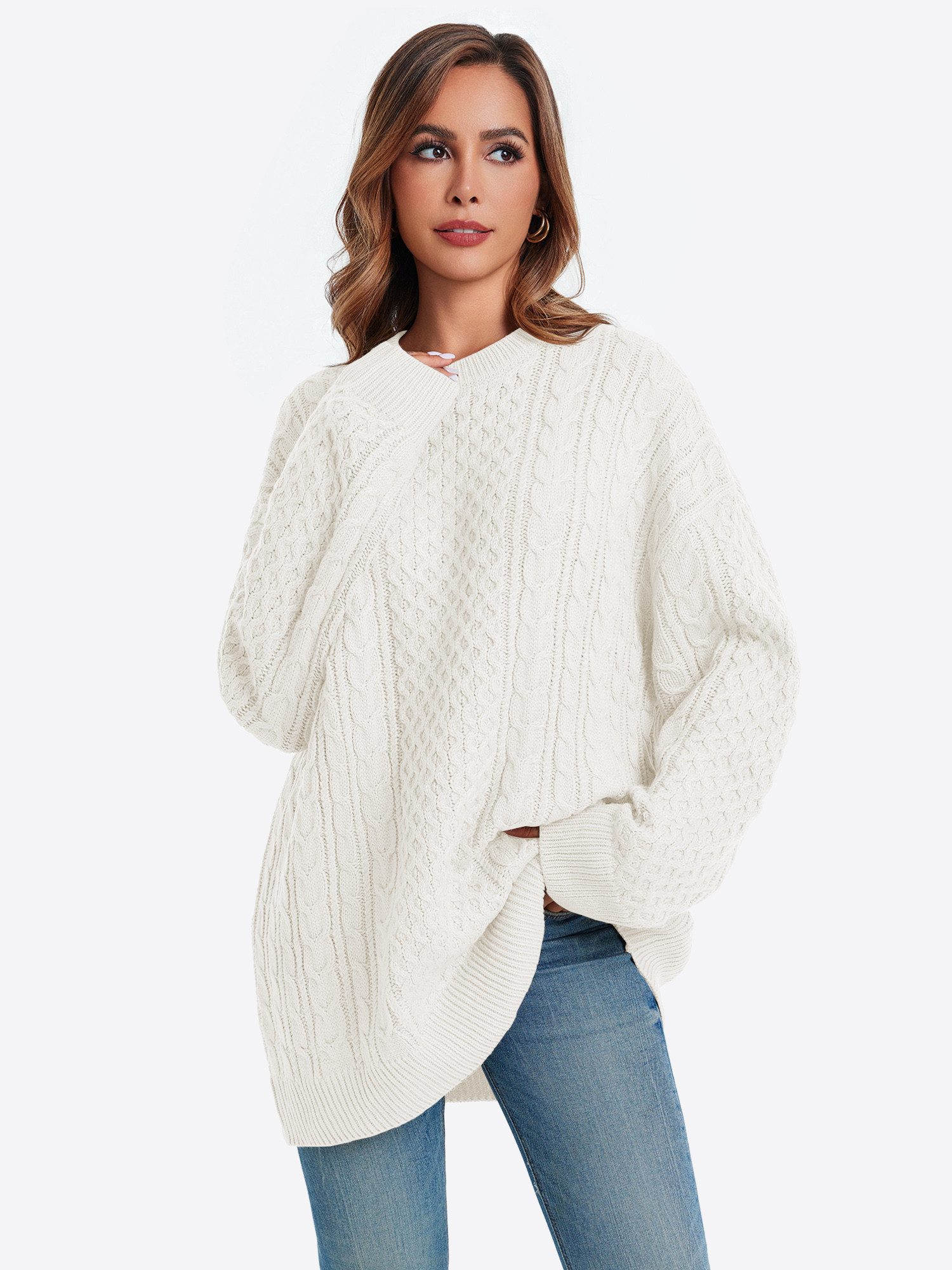 Imily Bela Sweater Damen Oversize-pullover mit aus Rippstrick (Packung, 1-tlg., 1per-Pack) mit Rundhalsausschnitt