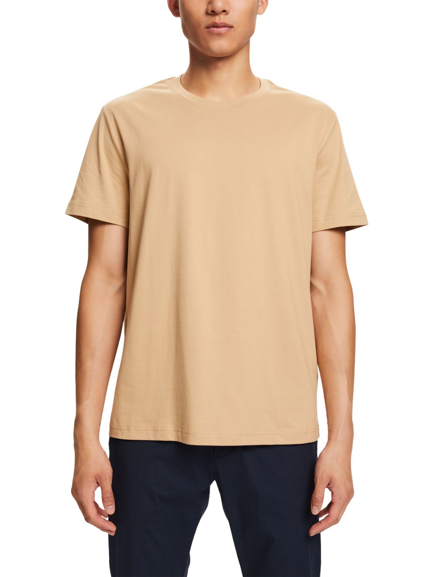 Esprit Collection T-Shirt Rundhals-T-Shirt aus Pima-Baumwolljersey BEIGE (1-tlg)