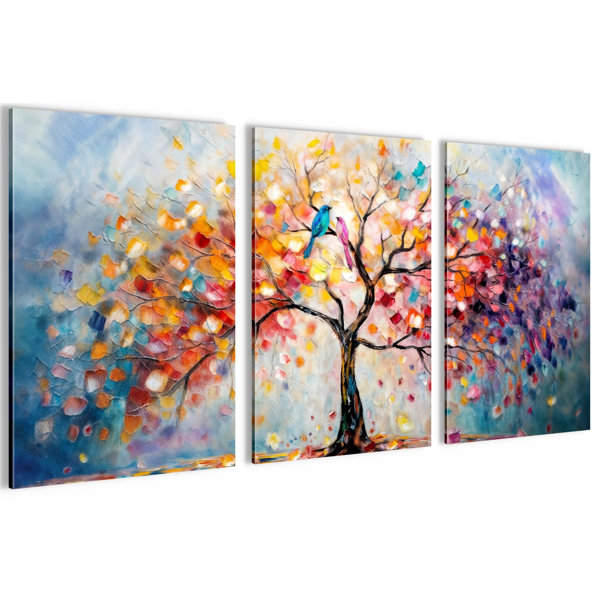 Novart Wandbild Abstrakt Bunt Baum des Lebens Wohnzimer Schlafzimmer Deko, Baum Vögel