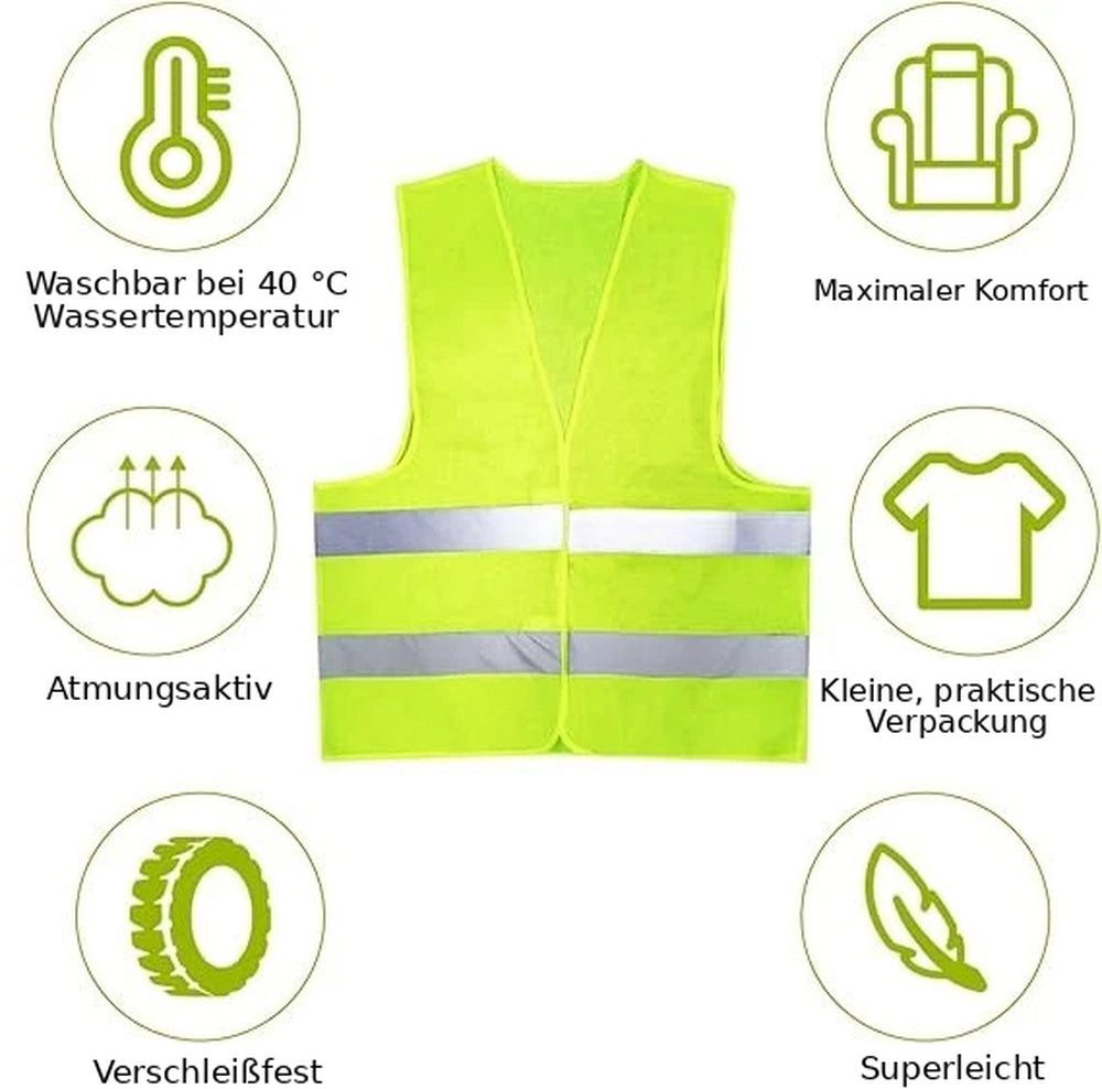 Zengi Warnweste Zengi Warnweste 6er-Set neongrün mit 360° umlaufenden Reflexstreifen (Set, 6-tlg., 6er-Set) Hohe 360°-Sichtbarkeit, atmungsaktiv, faltbar und mi – Bild 2 von 2