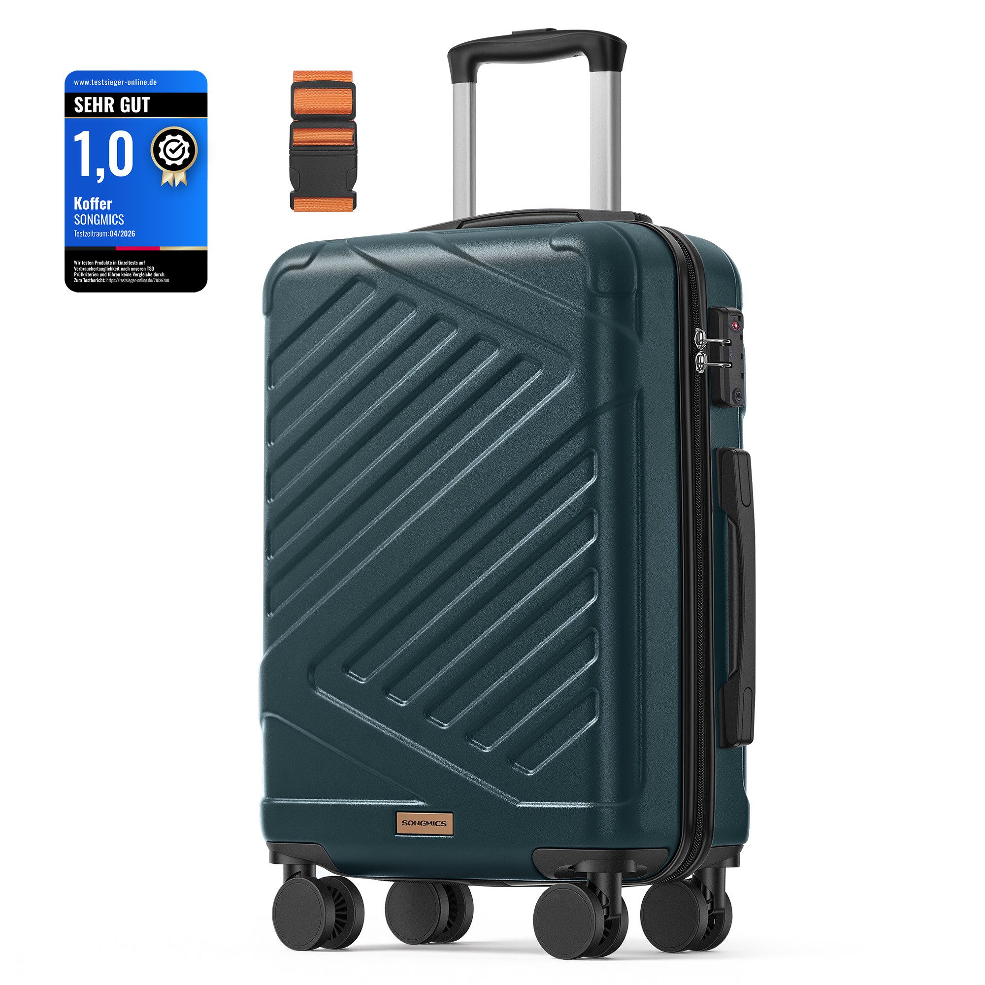 SONGMICS Hartschalen-Trolley Kofferset, 360° Rollen, robuster Reisekoffer, Bordcase, ABS, TSA-Schloss, Zahlenschloss, Koffergurt, Handgepäcktauglich, klein