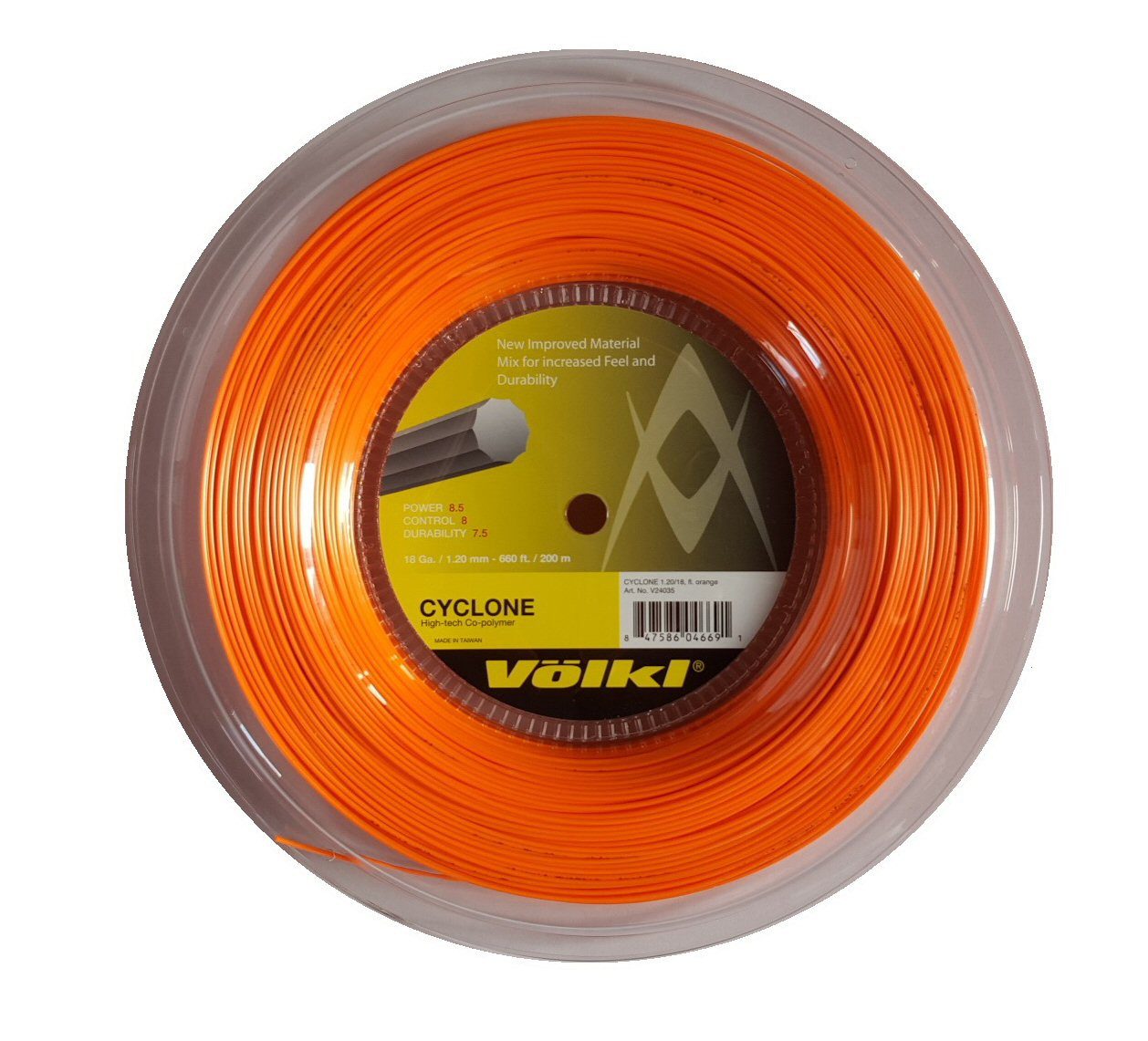Tennissaite Cyclone (Haltbarkeit+Spin) orange 200 Meter Rolle