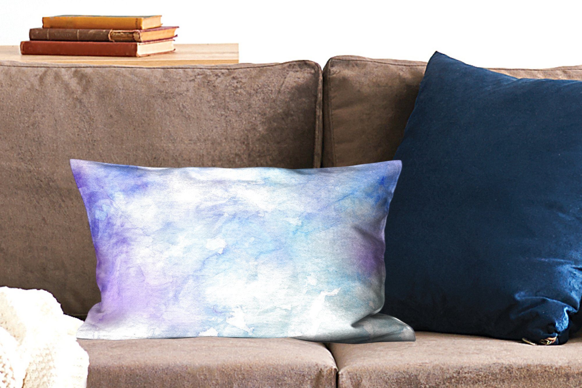 - Schlafzimmer Hellblau, Aquarell MuchoWow Dekoration, Wohzimmer Zierkissen, Dekokissen Lila mit Füllung, - Dekokissen