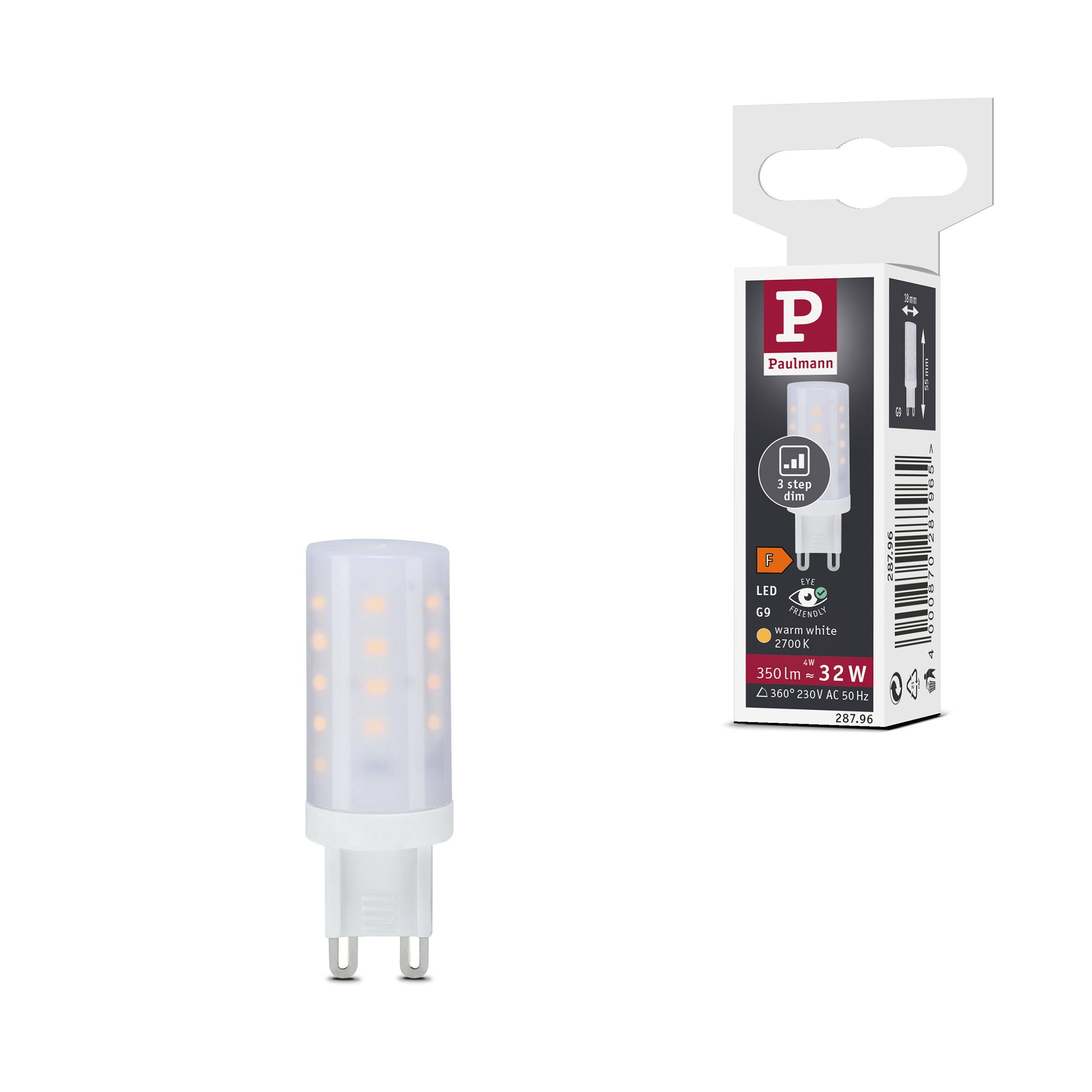 Paulmann LED-Leuchtmittel Standard 230V 3-Step-Dim LED Stiftsockel G9 1er-Set 350lm 4W 2700K dim, G9, 1 St.