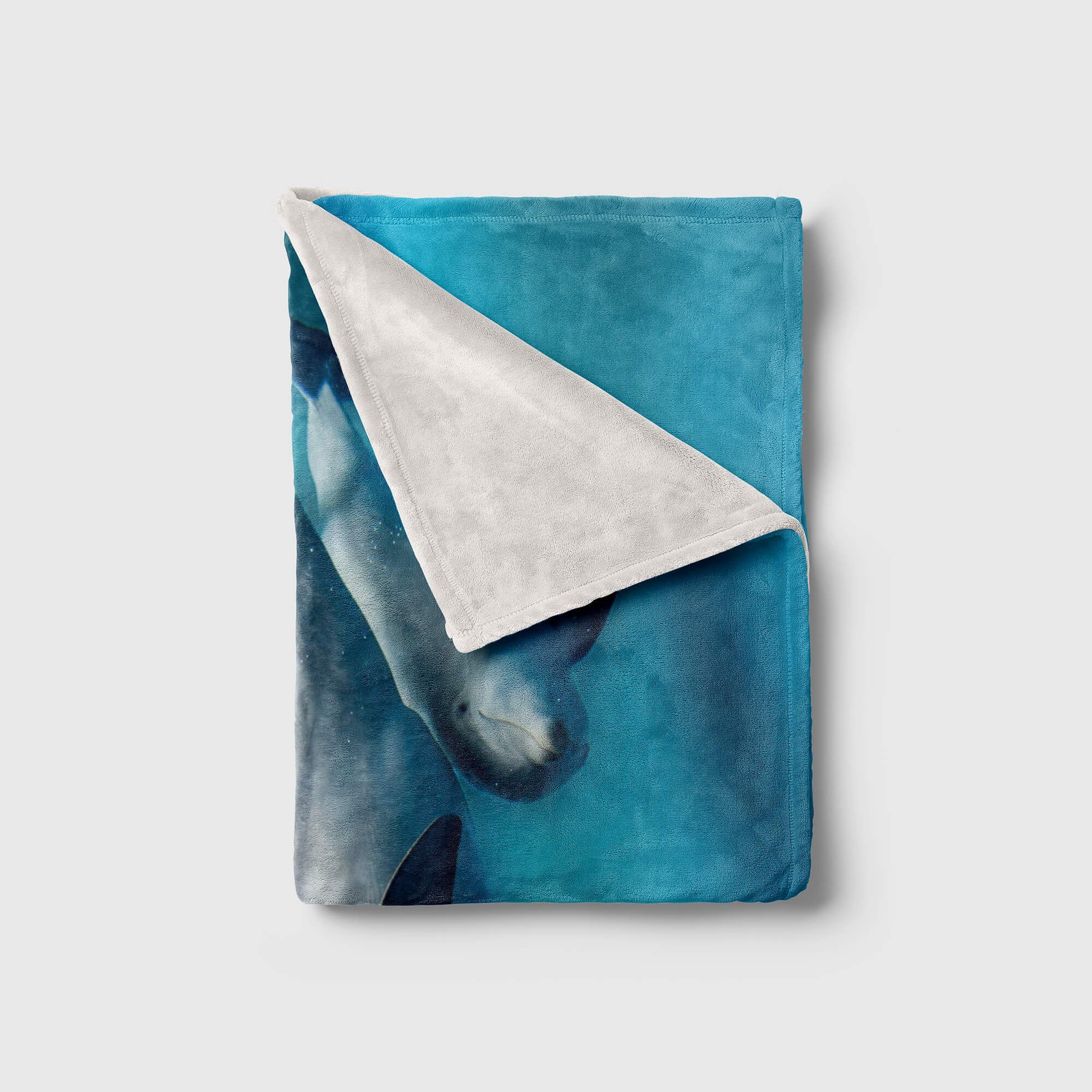 Kuscheldecke mit Handtücher (1-St), Art Sinus Strandhandtuch Delfinen Saunatuch Handtuch Handtuch mit, Tiermotiv Mama Baumwolle-Polyester-Mix