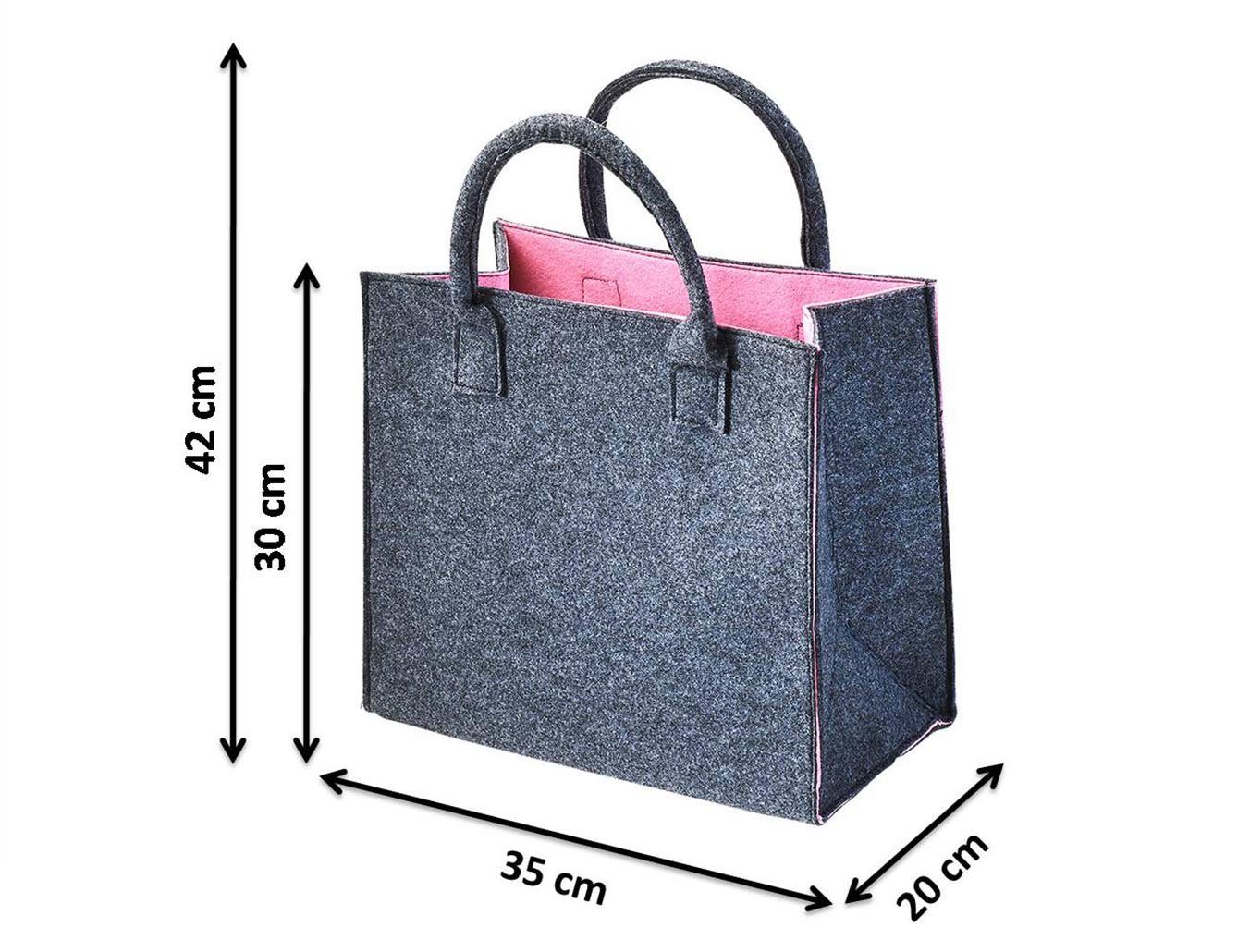 Kobolo Einkaufsshopper Filztasche außen grau rosa l 35x20x30, innen meliert 20