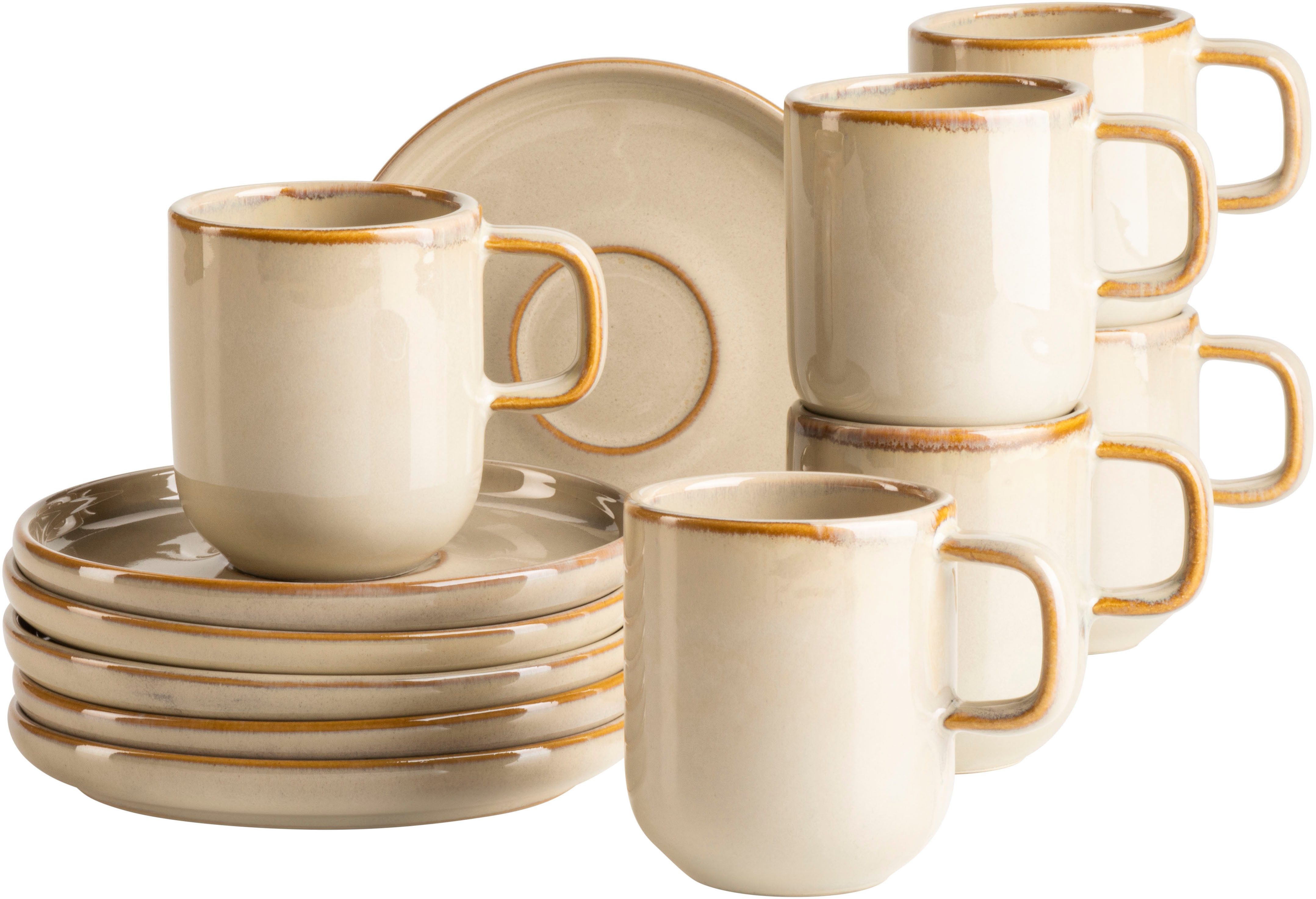MÄSER Espressotasse Cordelia, Espressotassen Set, aus Steinzeug, 12-tlg., Steinzeug, 12er Set, bestehend aus 6 Tassen und 6 Untertassen