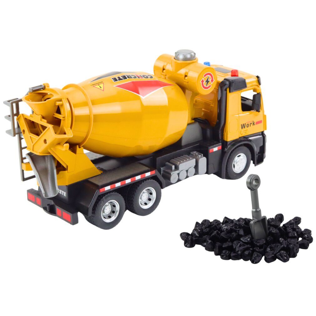 LEAN TOYS Spielzeug-Boot Gelber Betonmischer-LKW mit Friktionsantrieb, Licht und Ton