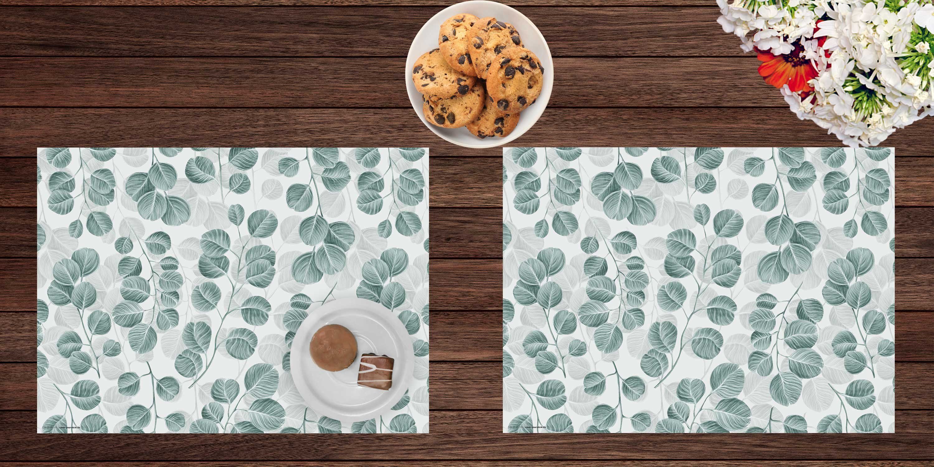 cover-your-desk.de Platzset abwaschbar - Eukalyptus Muster - aus Premium Vinyl, (4-St), 44 x 32 cm - rutschfeste Tischdekoration!