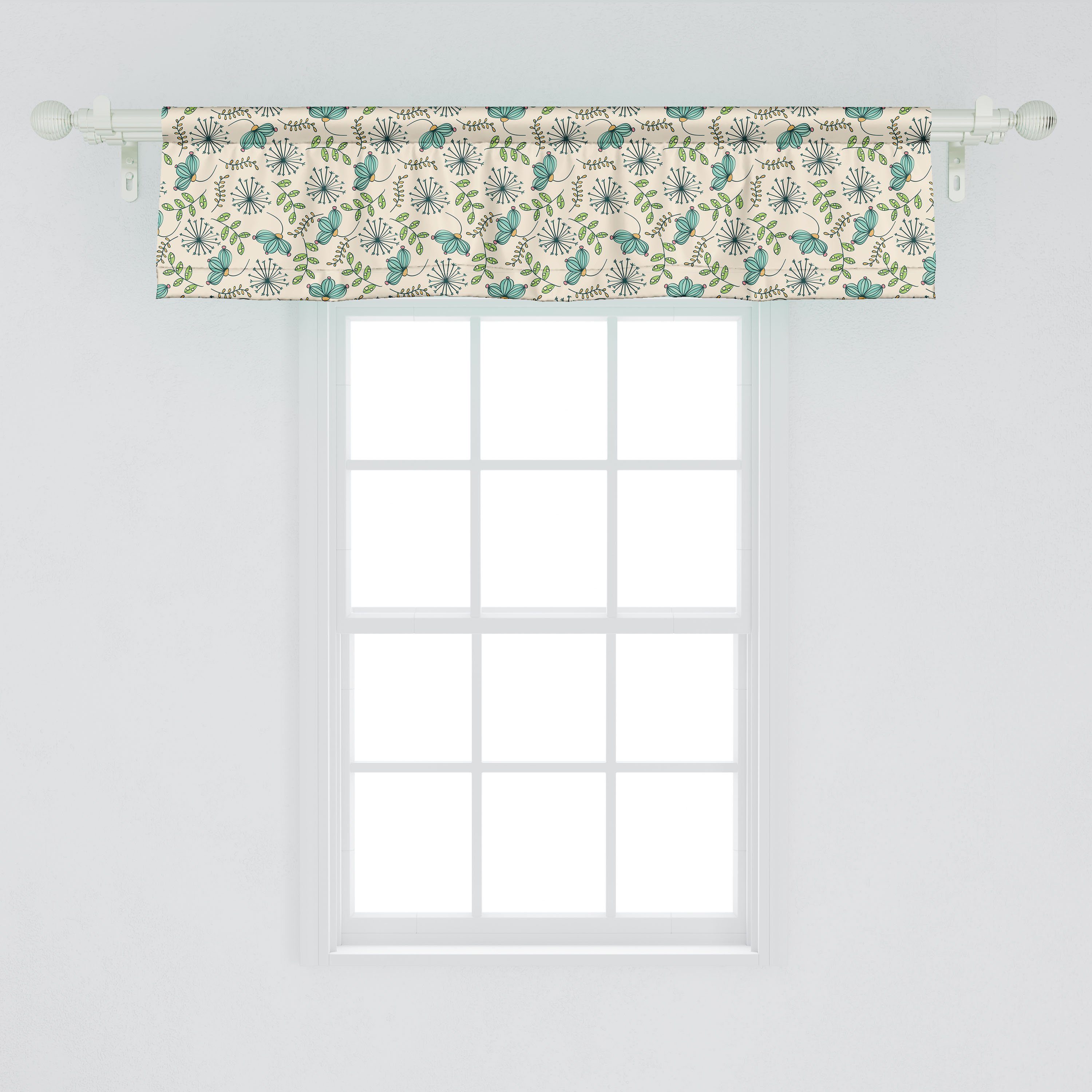 Scheibengardine Vorhang Volant für Dekor Stangentasche, Abakuhaus, Schlafzimmer Doodle Löwenzahn Botanischer Microfaser, Küche mit