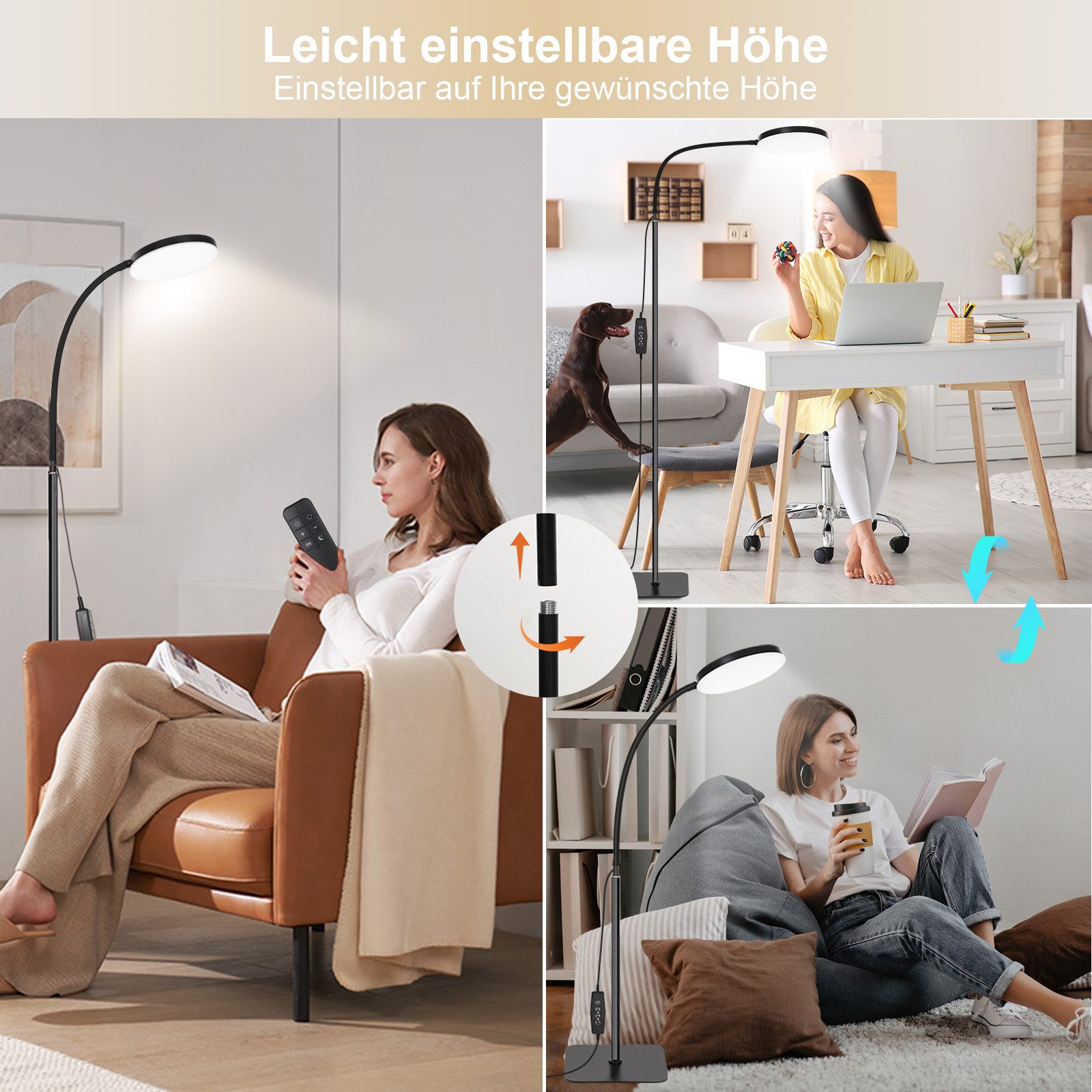 Sunicol USB-Stehleuchte Höhenverstellbar LED Leselampe mit Fernbedienung, 3 Farbtemperatur, Dimmbar, Timer, Schwanenhals für Gesichtsbehandlung Spa Salon Makeup
