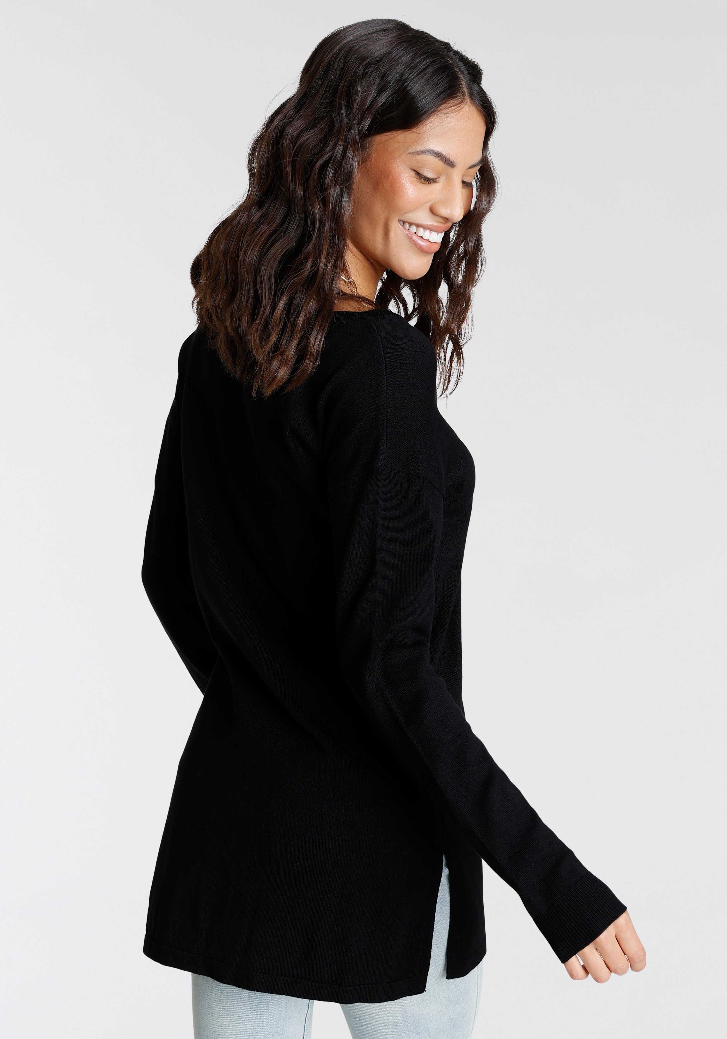 Laura Scott Strickpullover mit spitzenbesetztem V-Ausschnitt