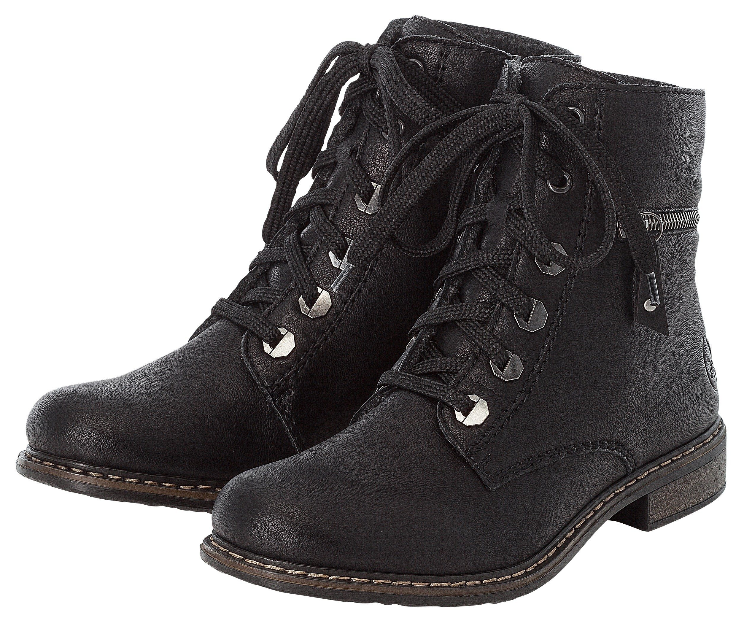 Rieker Schnürboots, Schnürstiefelette, Blockabsatz, mit Zierreißverschluss außen