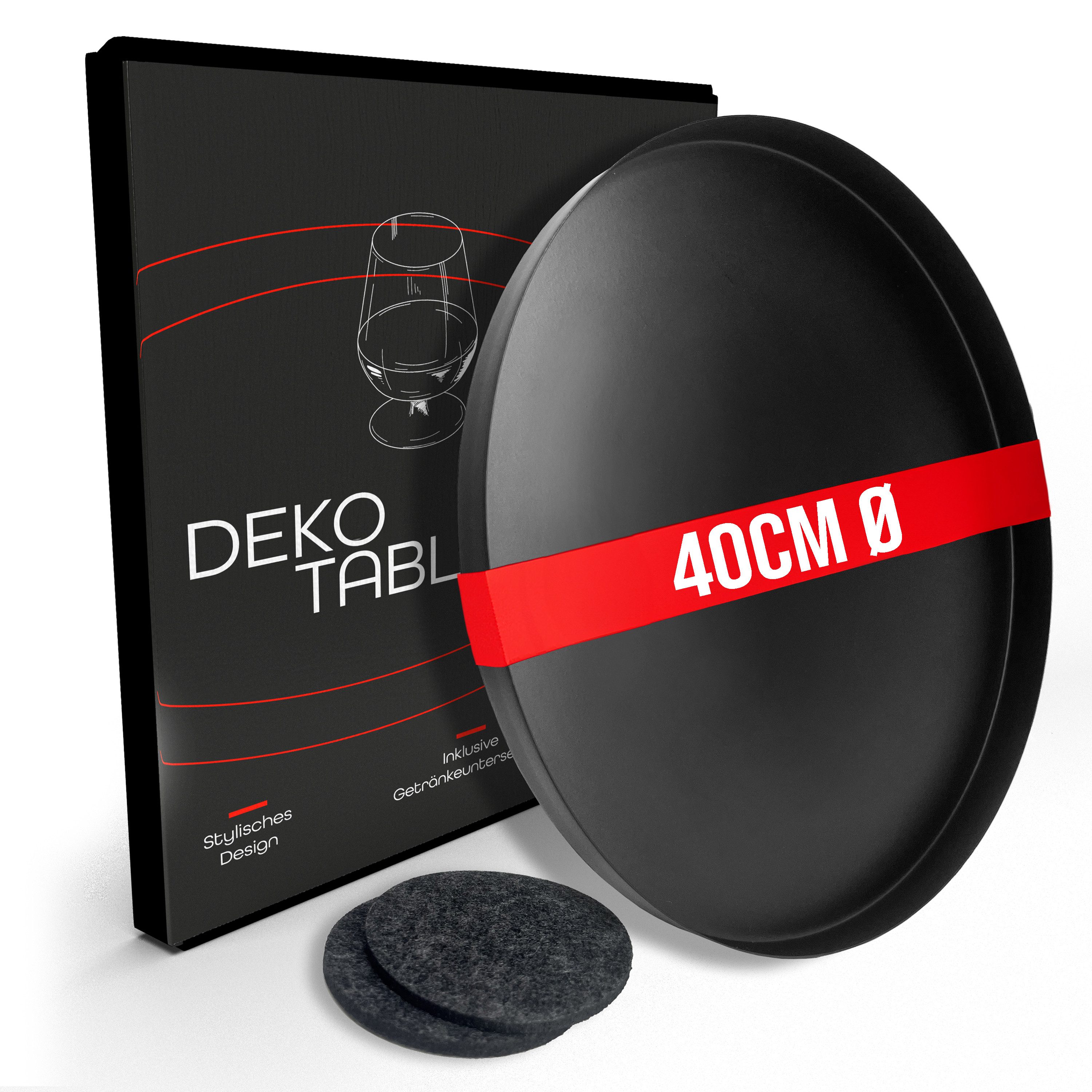 Dekotablett DREIBERG® 40cm Deko Tablett schwarz inkl. 2 Getränkeuntersetzer