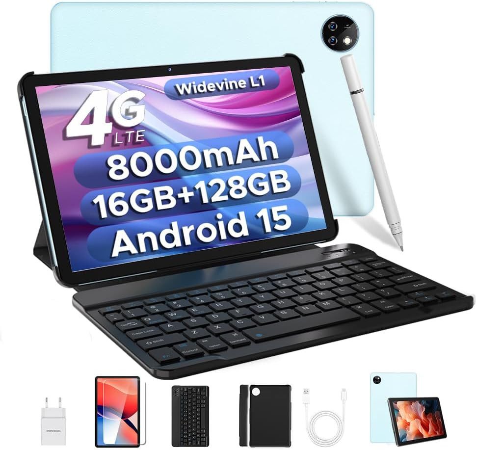 DOOGEE 16GB RAM 8000mAh Face ID Tablet (10", 128 GB, Android 15, Leistungsstarkes Multimedia-Gerät mit Zubehör für Arbeit und Freizeit)