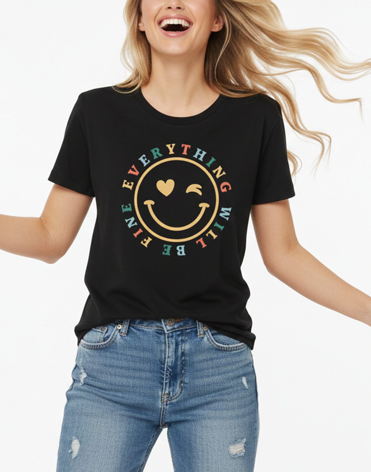 MAKAYA Print-Shirt Woodstock Motiv Smile Happy Spruch Text Herz Logo Sprüch Aufdruck Top Kurzarmshirt