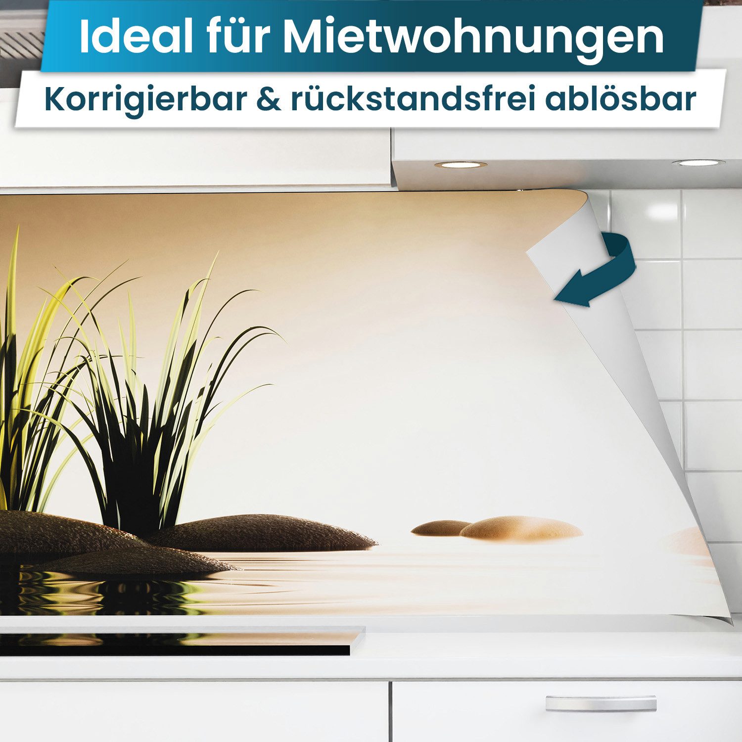 danario Küchenrückwand Folie selbstklebend, Glasoptik, Spritzschutz Küche, ablösbar - 0,8 mm