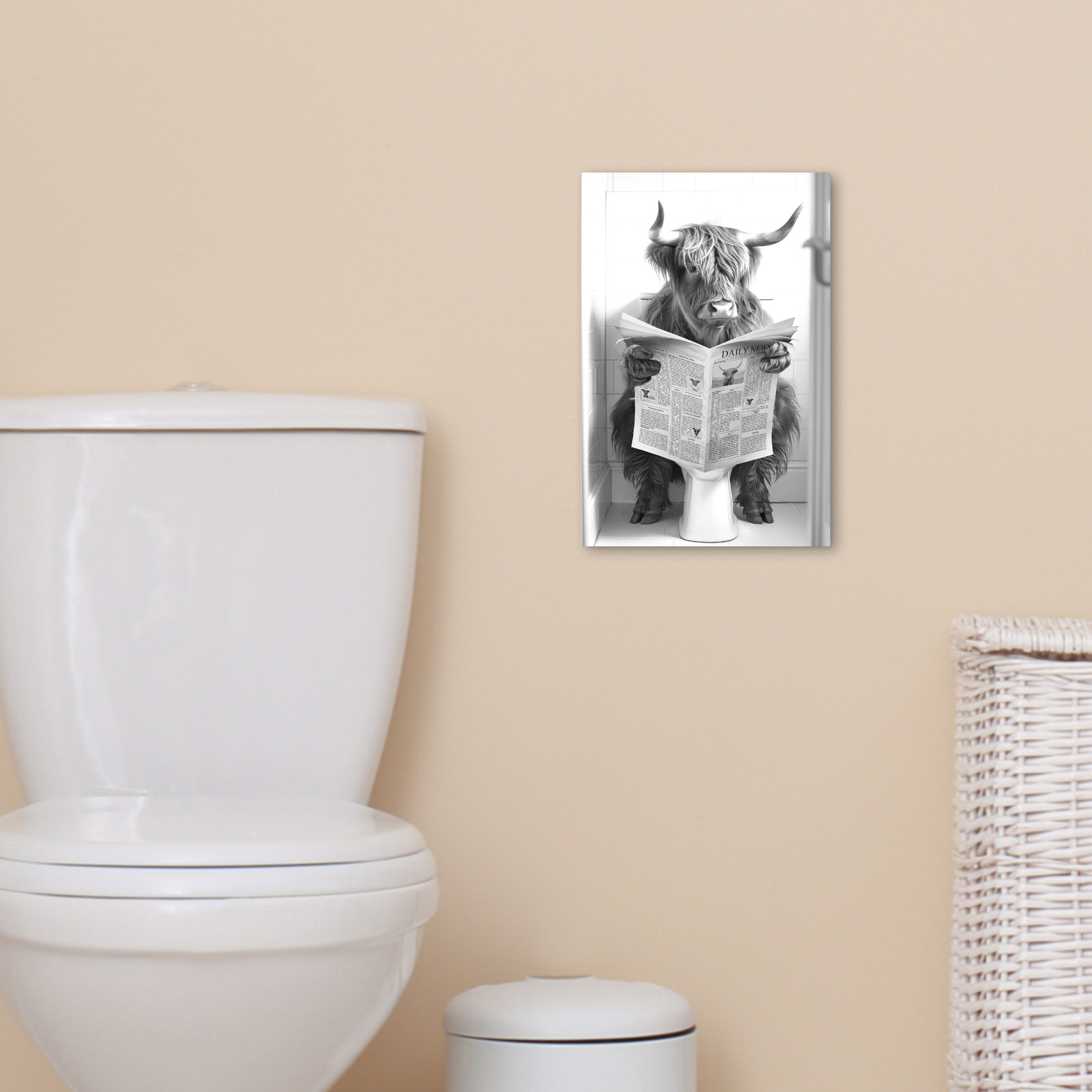 OneMillionCanvasses® Leinwandbild Schottischer Hochländer - Tier - Zeitung - WC, Fotodruck (1 St), Bilder für Badezimmer, Bad und Toiletten Deko, Bild WC 30x20  – Bild 5 von 5