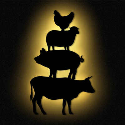 Namofactur LED Dekolicht Wandlampe Bauernhof Tiere Holz Wand Deko Nachtlicht I Kinderzimmer, Ohne Zugschalter/Stern, LED fest integriert, Warmweiß