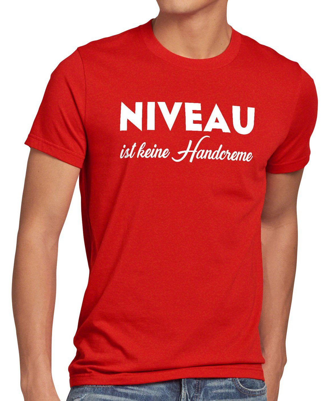 style3 Print-Shirt Herren T-Shirt Niveau ist keine Handcreme Creme Funshirt Spruch nivea fun lustig rot