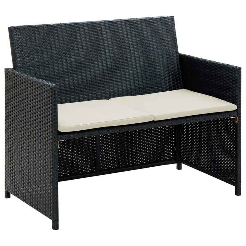 vidaXL Loungesofa 2-Sitzer-Gartensofa mit Polstern Schwarz Poly Rattan, 1 Teile