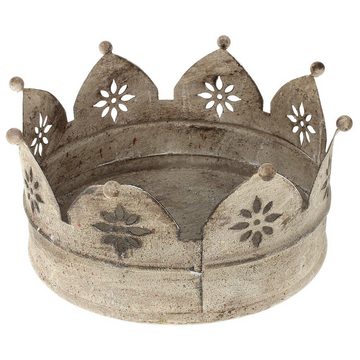 Macosa Home Pflanzschale, Blumenkrone Vintage-Stil Antik Grau Metall Ø21 cm Deko-Krone Shabby Chic nostalgisch Garten-Dekoration Gartenkrone Metallkrone Pflanzkrone