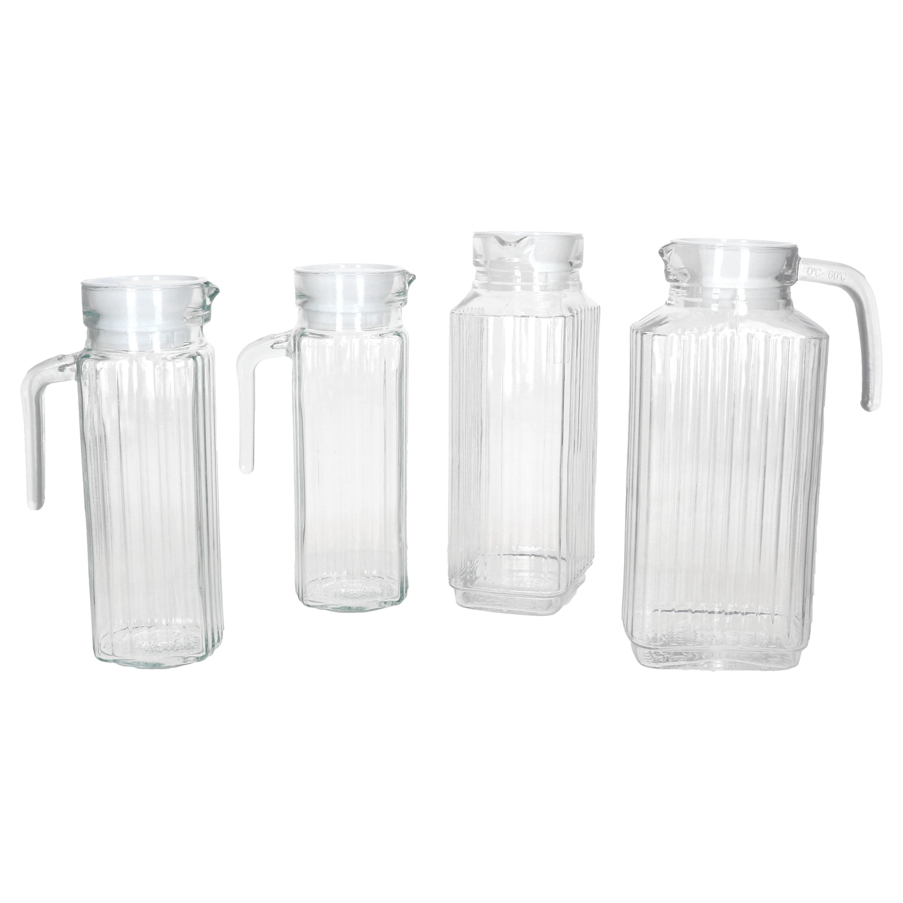 MamboCat Karaffe 4er Set LIMA & LAMA Kühlschrankkrug mit Deckel weiß 1,8L & 0,95L