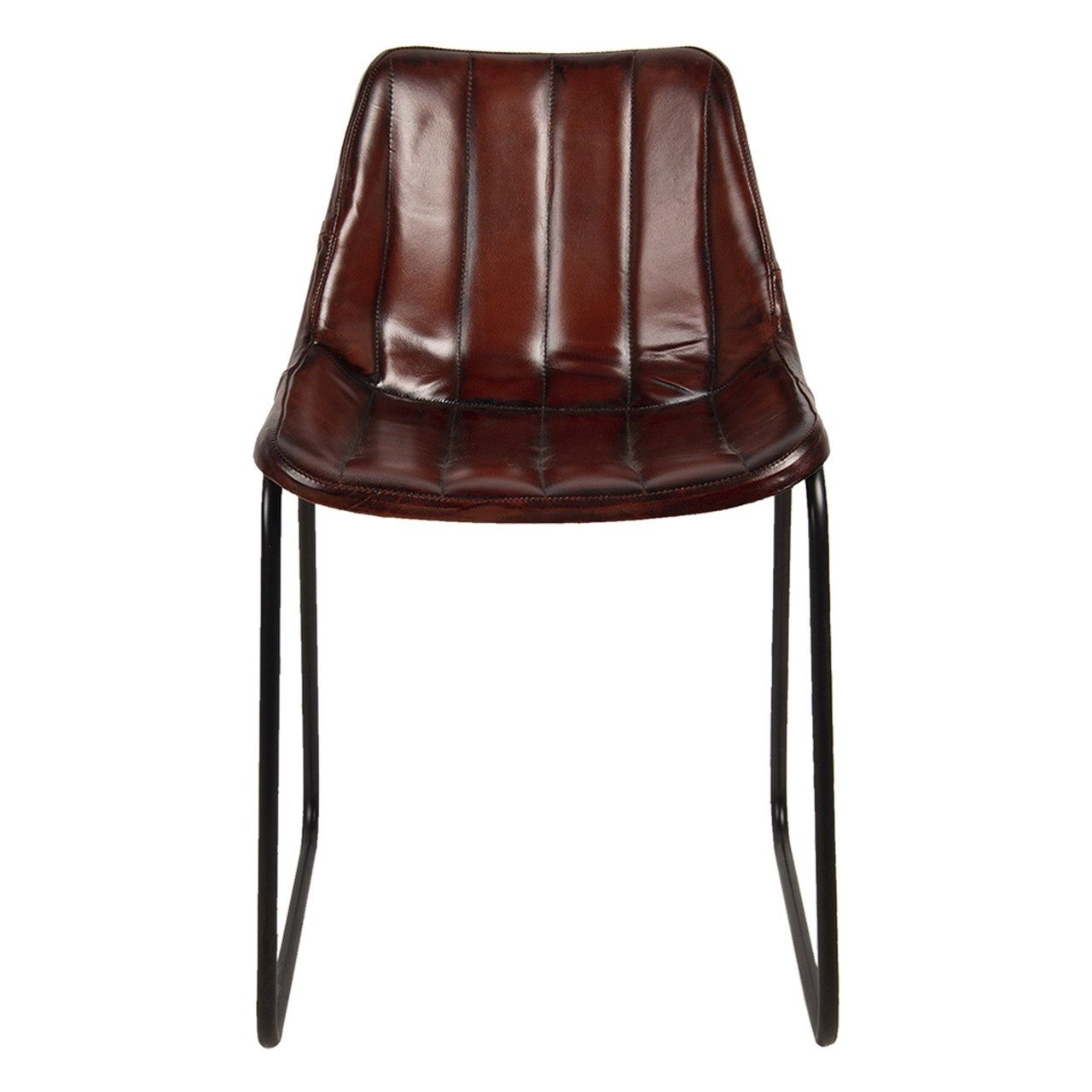 Vintagehaus Esszimmerstuhl Retro Lederstuhl Esszimmerstuhl Brown Stripes Metall