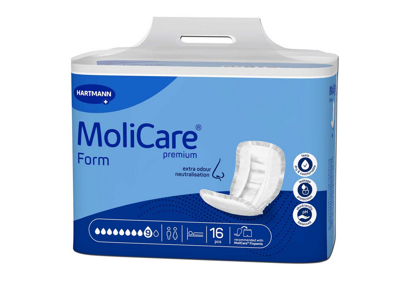 PAUL HARTMANN AG Inkontinenz-Einlage MoliCare Premium Form 9 Tropfen Inkontinenzvorlagen 16 Stück, 9 Tropfen, Sofort-Trocken-Gefühl, anatomische große Inkontinenzvorlage