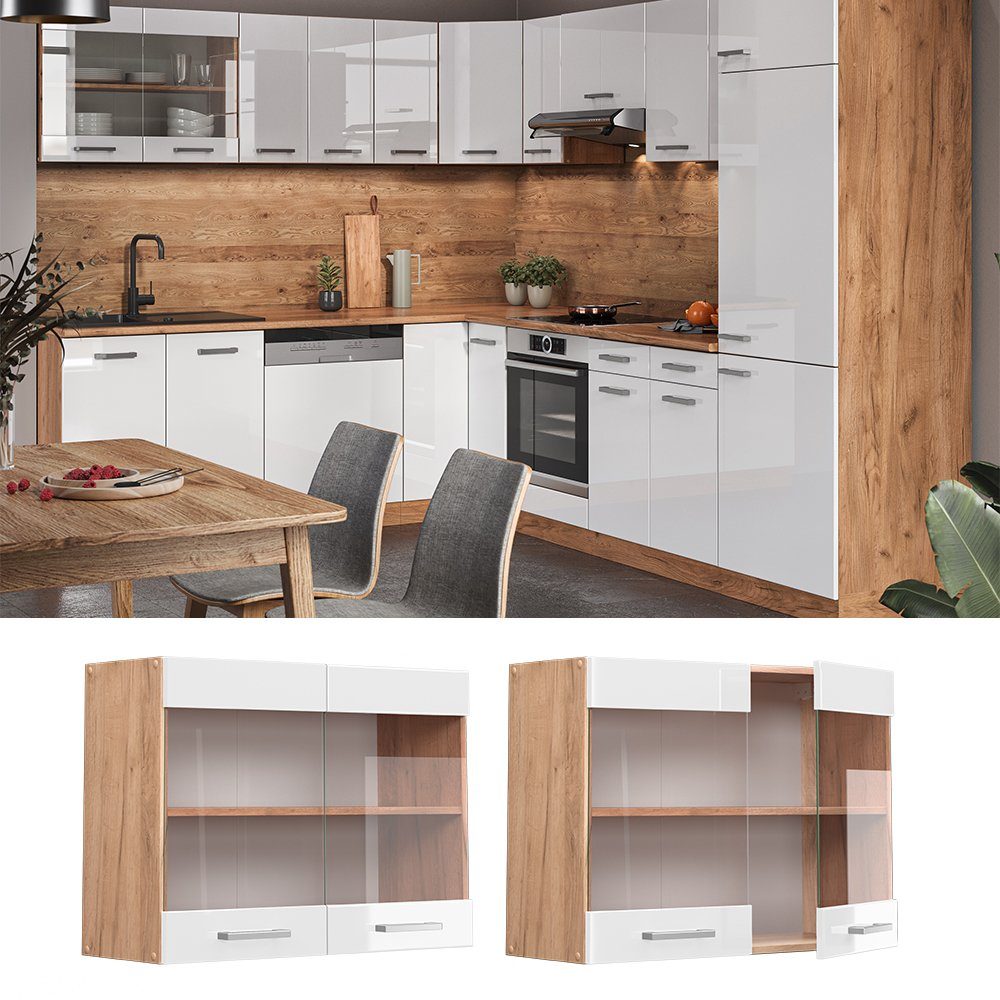 Vicco Glashängeschrank R-Line, Weiß Hochglanz/Goldkraft Eiche, günstig online kaufen